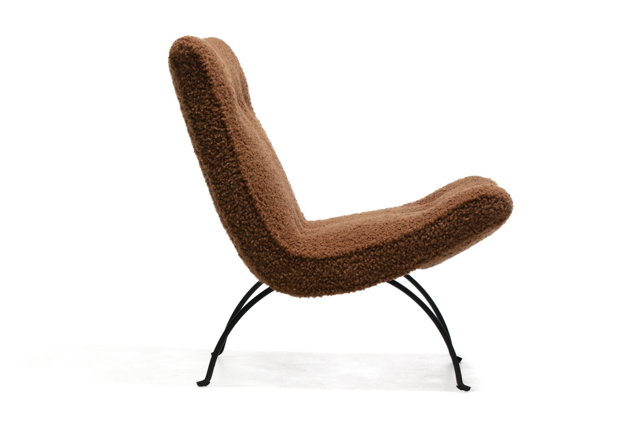 Pair of Milo Baughman Scoop Chairs in Cocoa Bouclé with Iron Legs c. 1950s For Sale 3