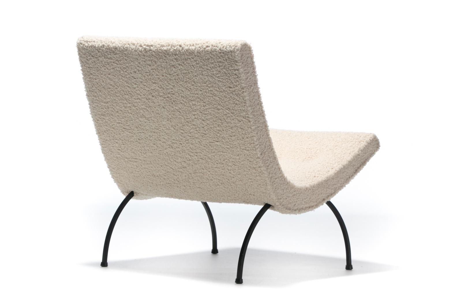 Pair of Milo Baughman Scoop Chairs in Ivory Bouclé with Iron Legs c. 1950s 4