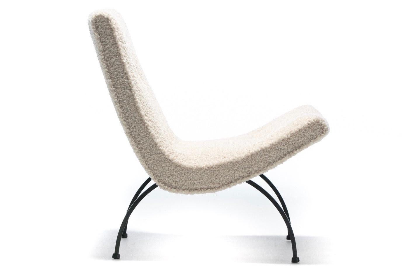 Pair of Milo Baughman Scoop Chairs in Ivory Bouclé with Iron Legs c. 1950s 5