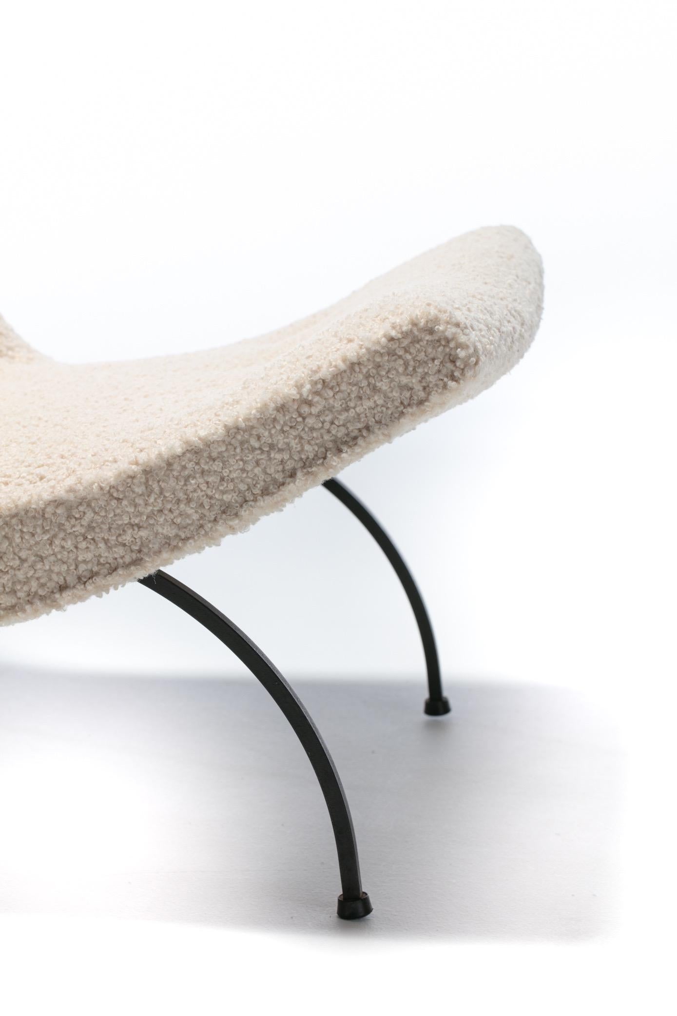 Pair of Milo Baughman Scoop Chairs in Ivory Bouclé with Iron Legs c. 1950s 6