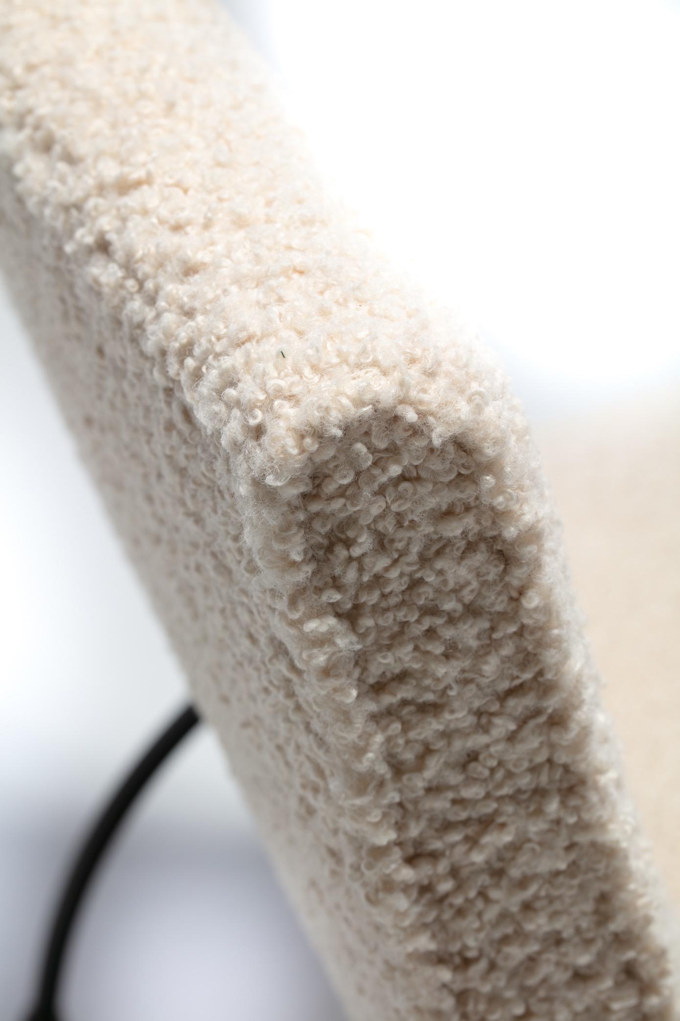 Mid-20th Century Pair of Milo Baughman Scoop Chairs in Ivory Bouclé with Iron Legs c. 1950s