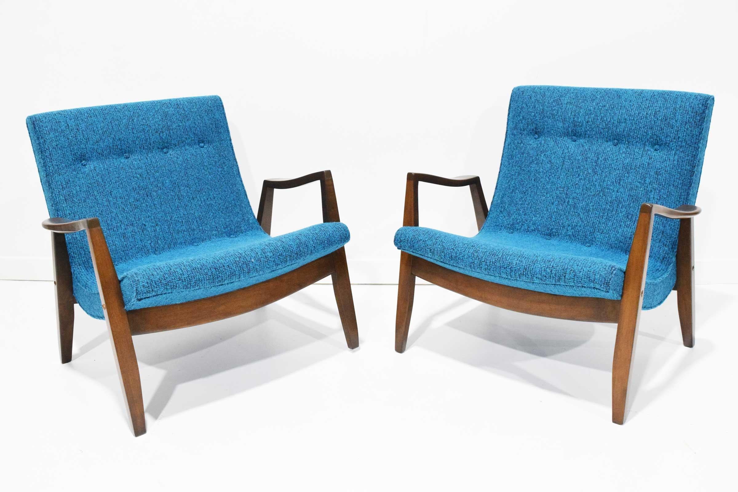 Mid-Century Modern Paire de fauteuils de salon Scoop de Milo Baughman en tissu Knoll en vente