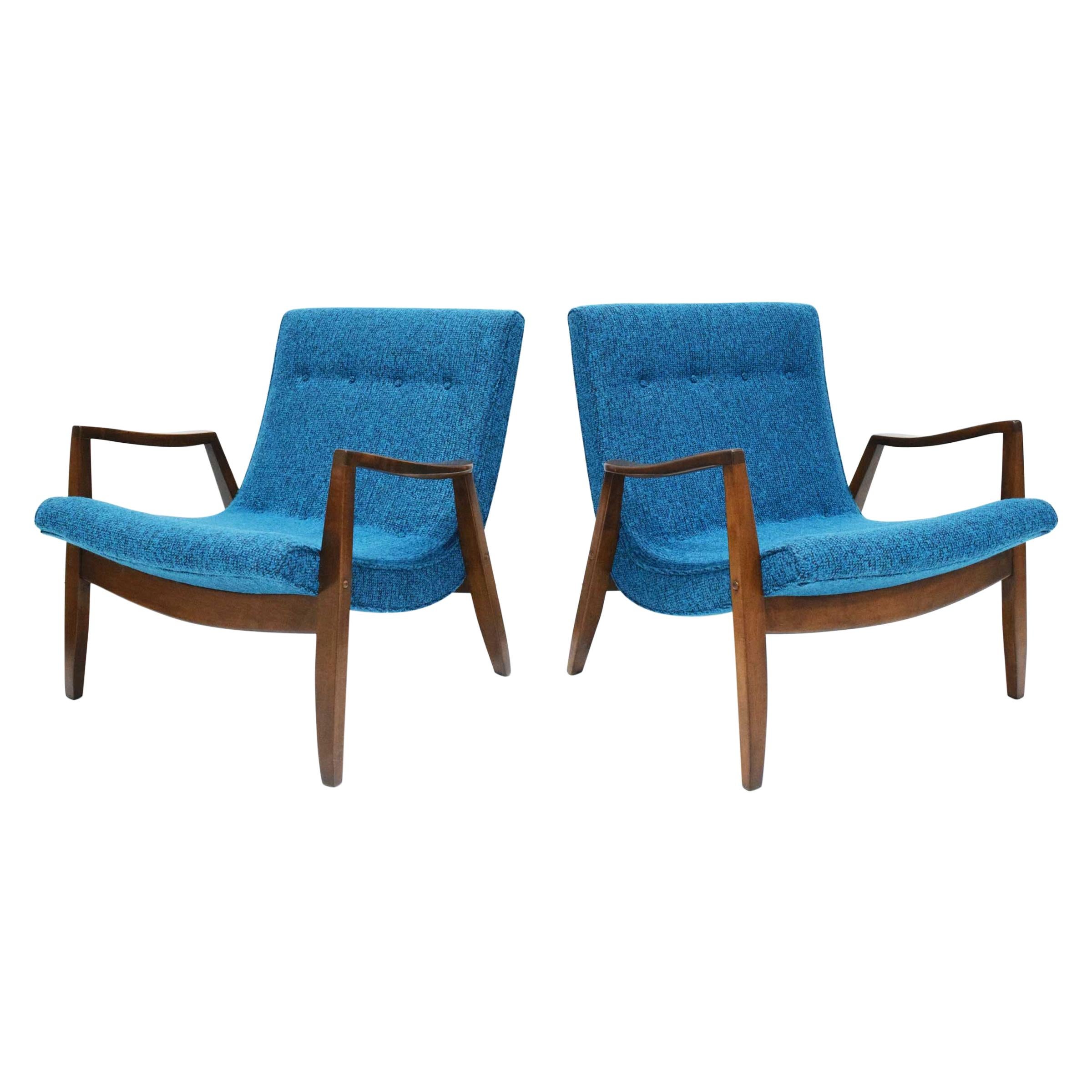 Pair of Milo Baughman Scoop Lounge Chairs in Knoll Upholstery For Sale