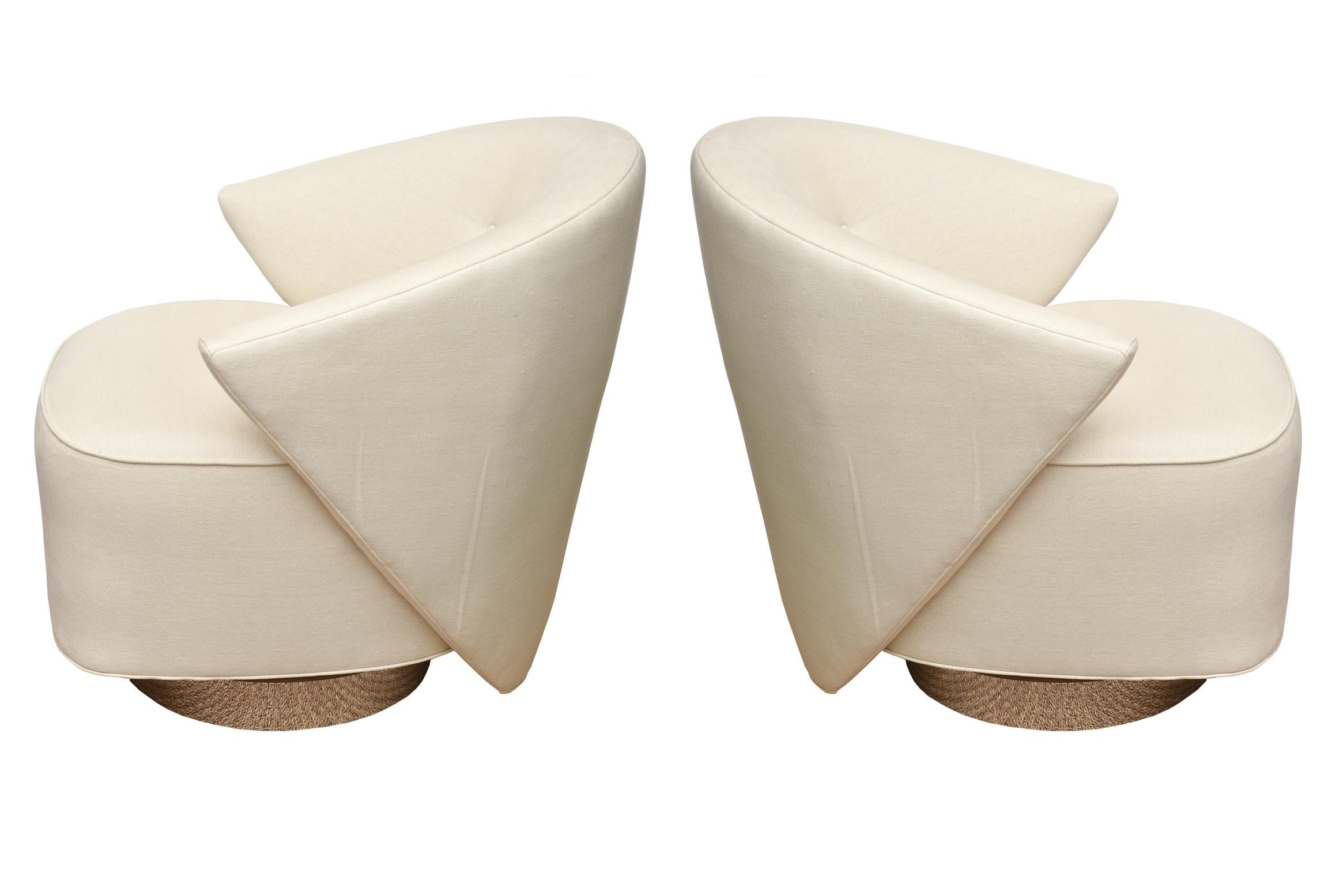 Modern Sculptural Swivel Upholster Lounge, Side Chairs by Michael Wolk for Directional For Sale