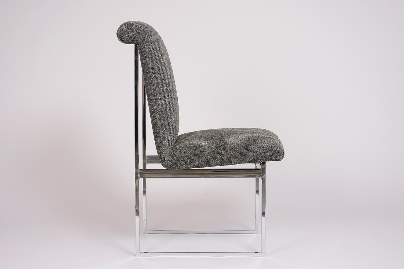Fabric Pair of Milo Baughman Style Chrome Chairs