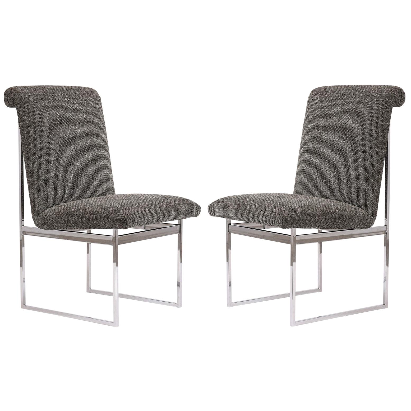 Pair of Milo Baughman Style Chrome Chairs