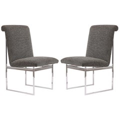 Pair of Milo Baughman Style Chrome Chairs