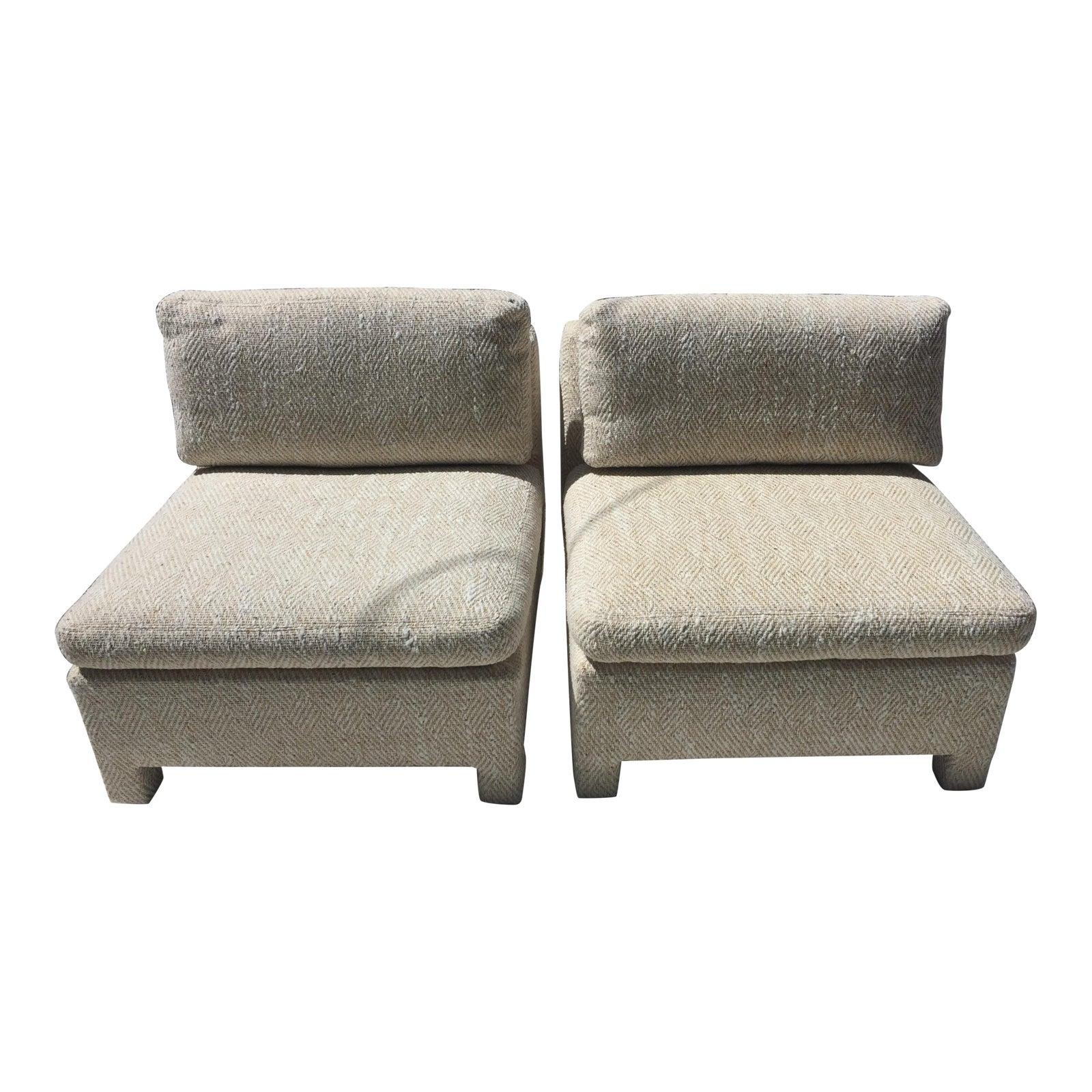 Slipper chairs by Milo Baughman for Thayer Coggin 1979 - a pair

These comfortable extremely well made slipper chairs are a set of 4 - we are offering them as 2 pairs of 2 chairs (4 in all) -- the detail pictures show the pair at the showroom