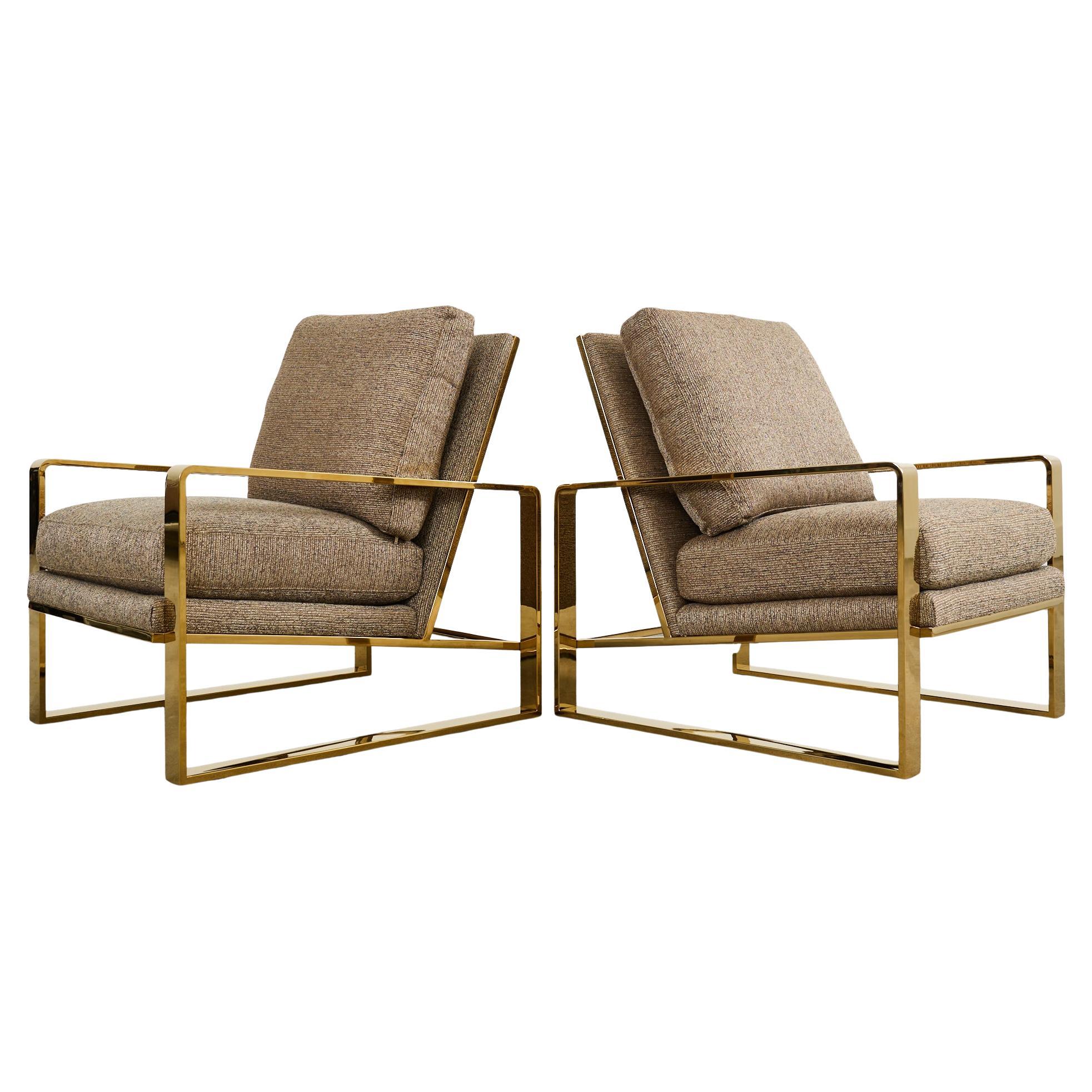 Paar Loungesessel aus Messing im Stil von Milo Baughman aus Messing von Bernhardt