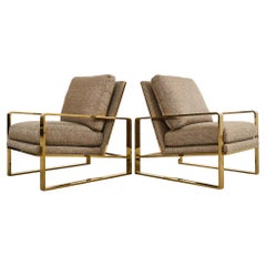 Pair of Milo Baughman Style Brass Lounge Chairs by Bernhardt