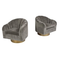 Pair of Milo Baughman Style Brass Swivel Chairs