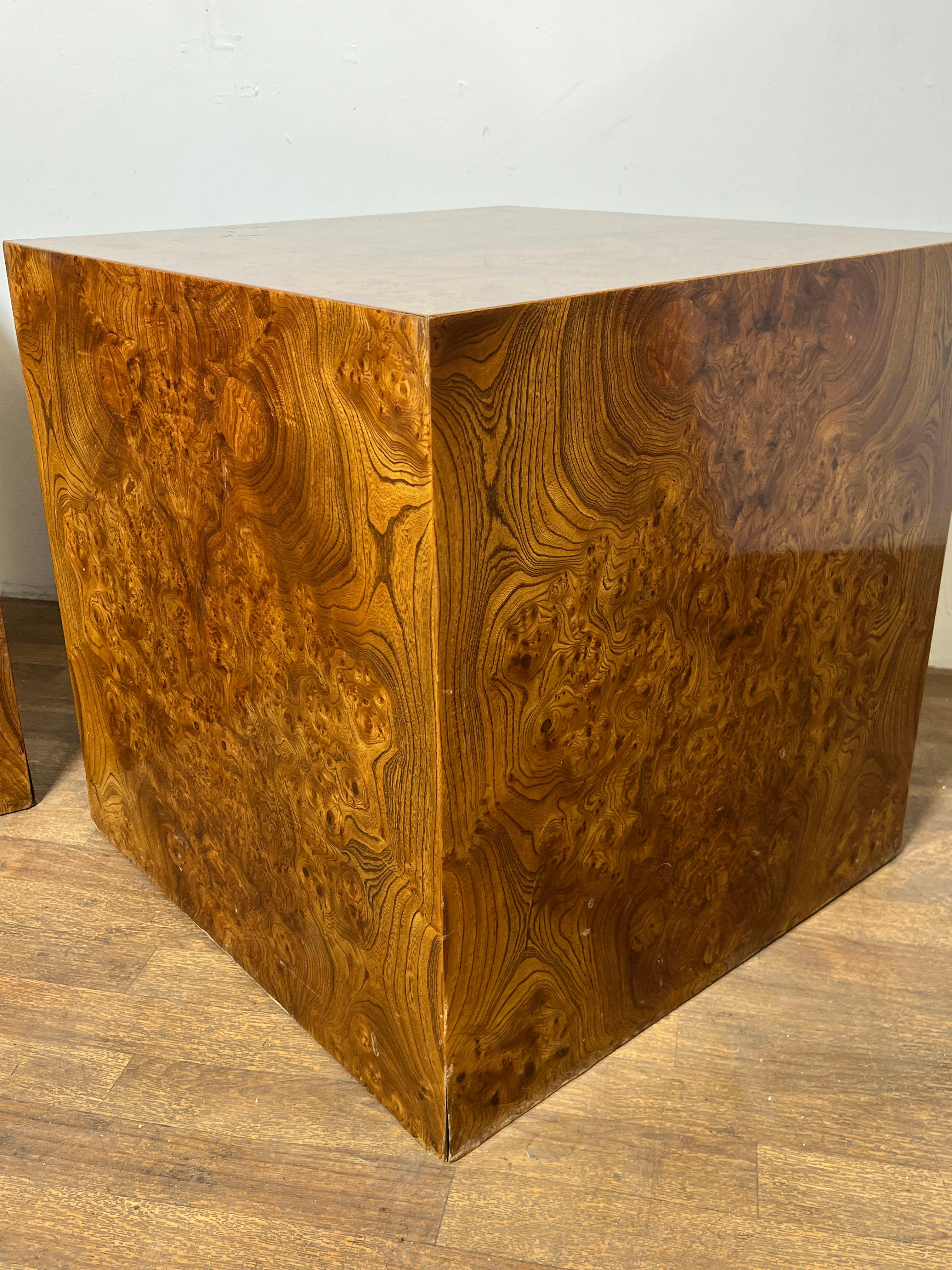 Pair of Milo Baughman Style Burlwood 24