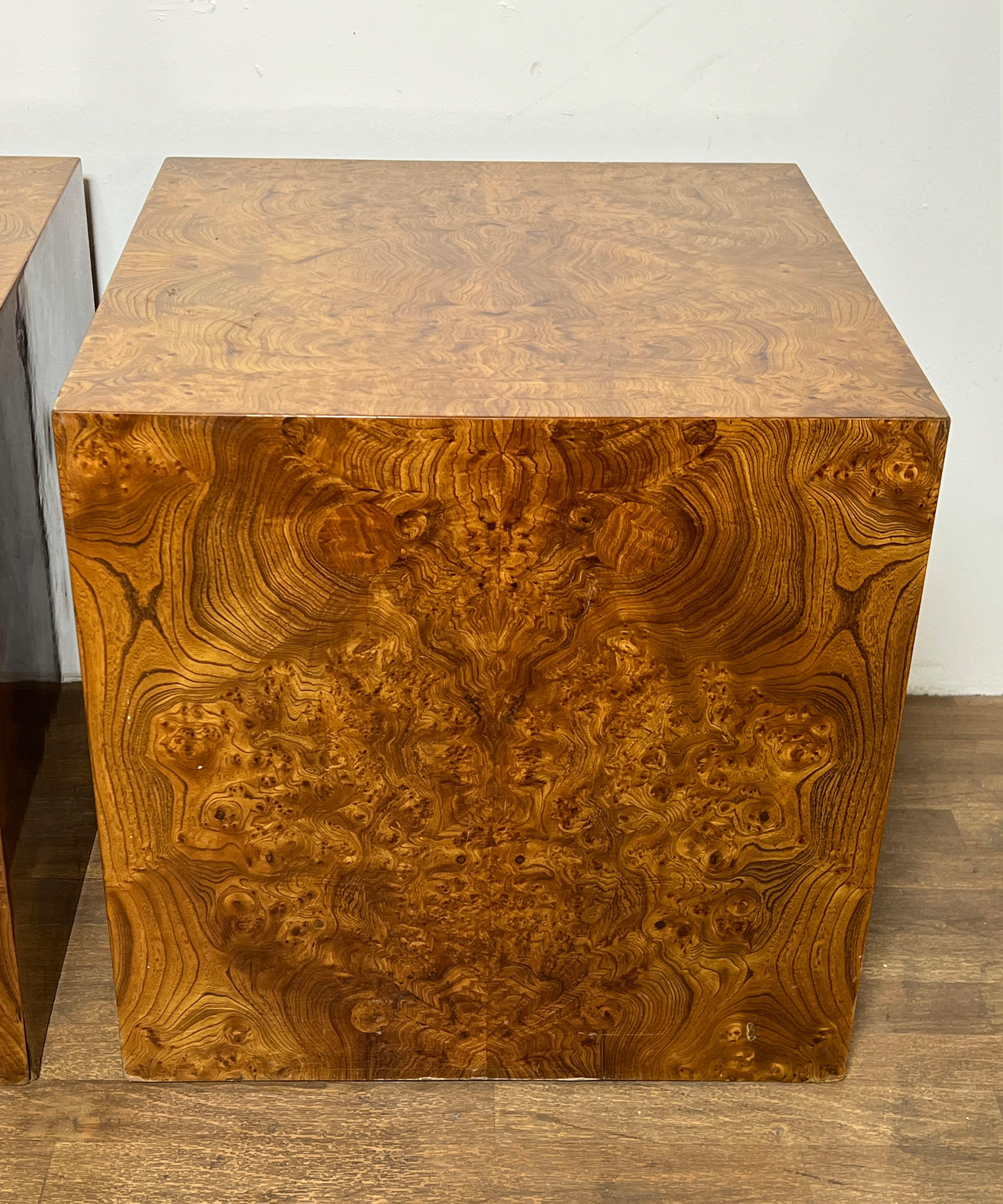 Mid-Century Modern Pair of Milo Baughman Style Burlwood 24