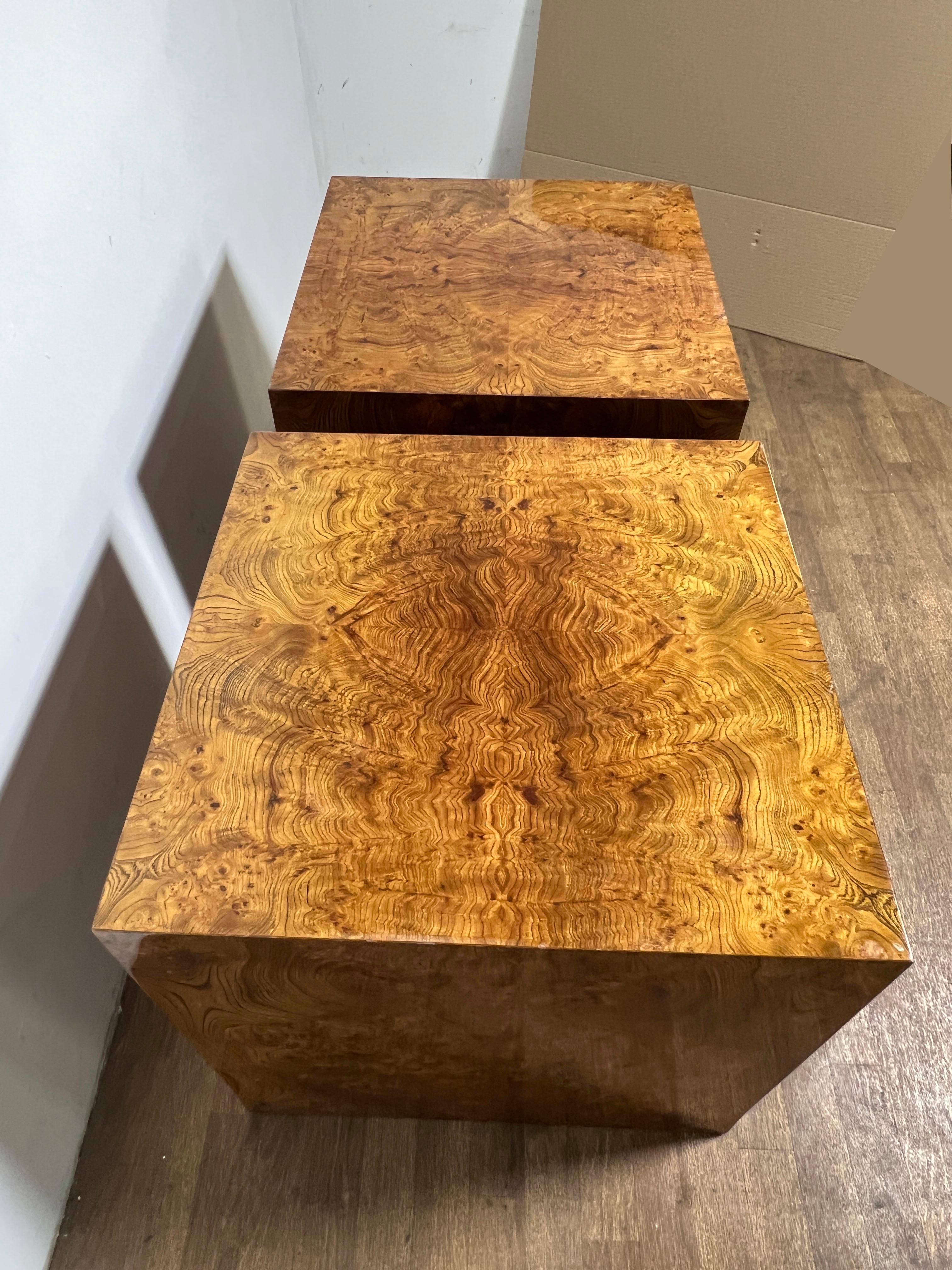 American Pair of Milo Baughman Style Burlwood 24