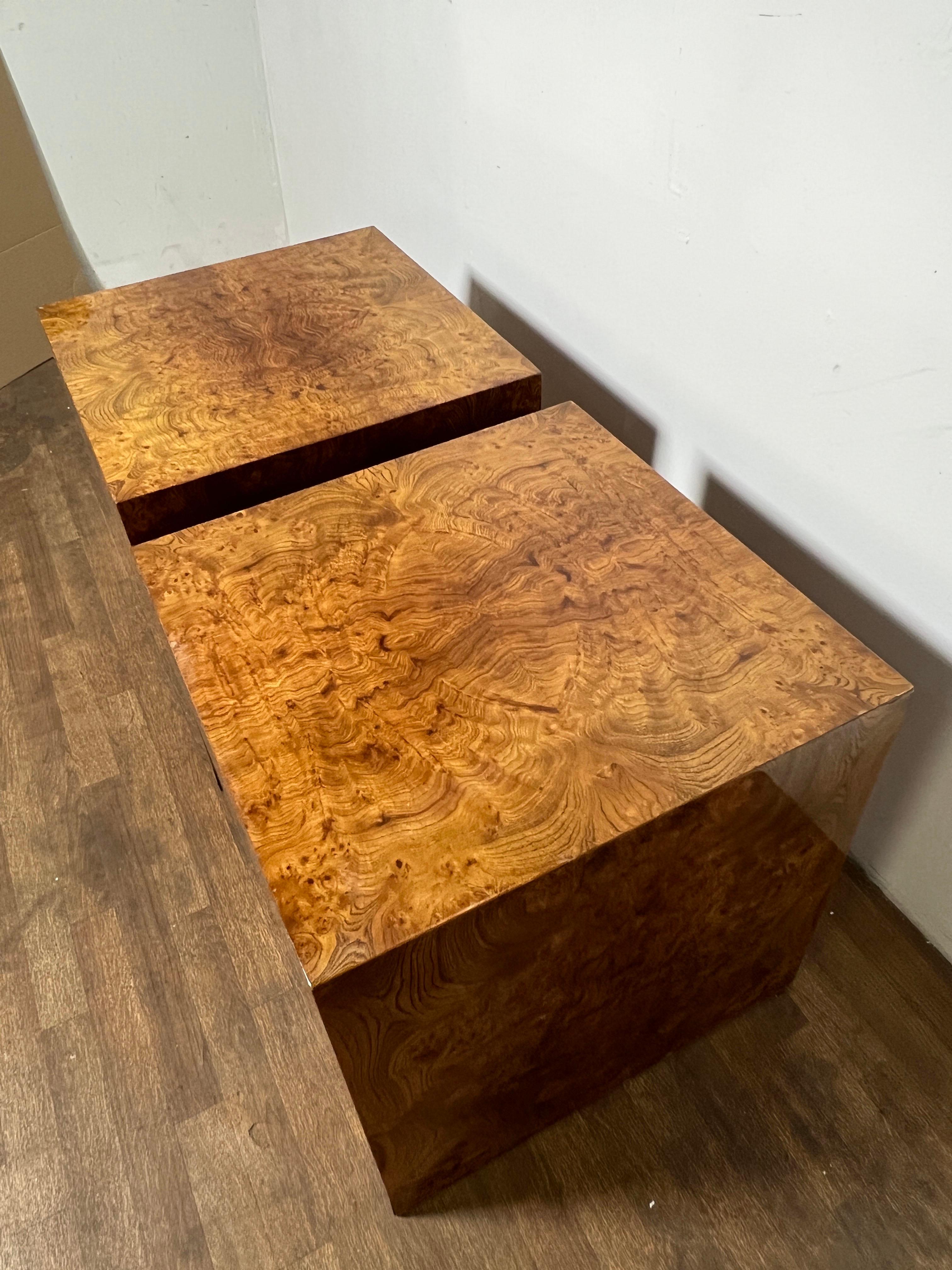 Pair of Milo Baughman Style Burlwood 24