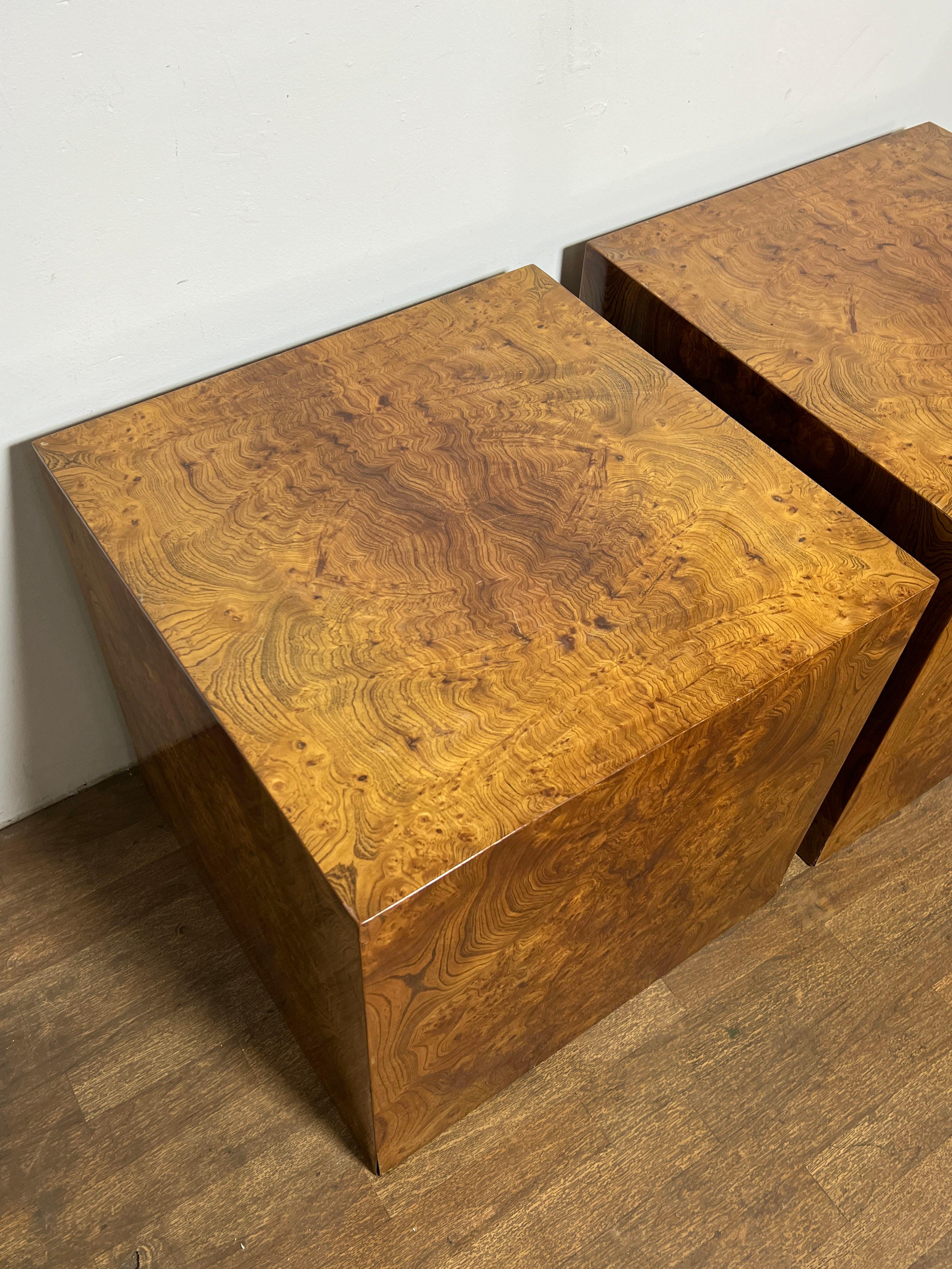 Mid-20th Century Pair of Milo Baughman Style Burlwood 24