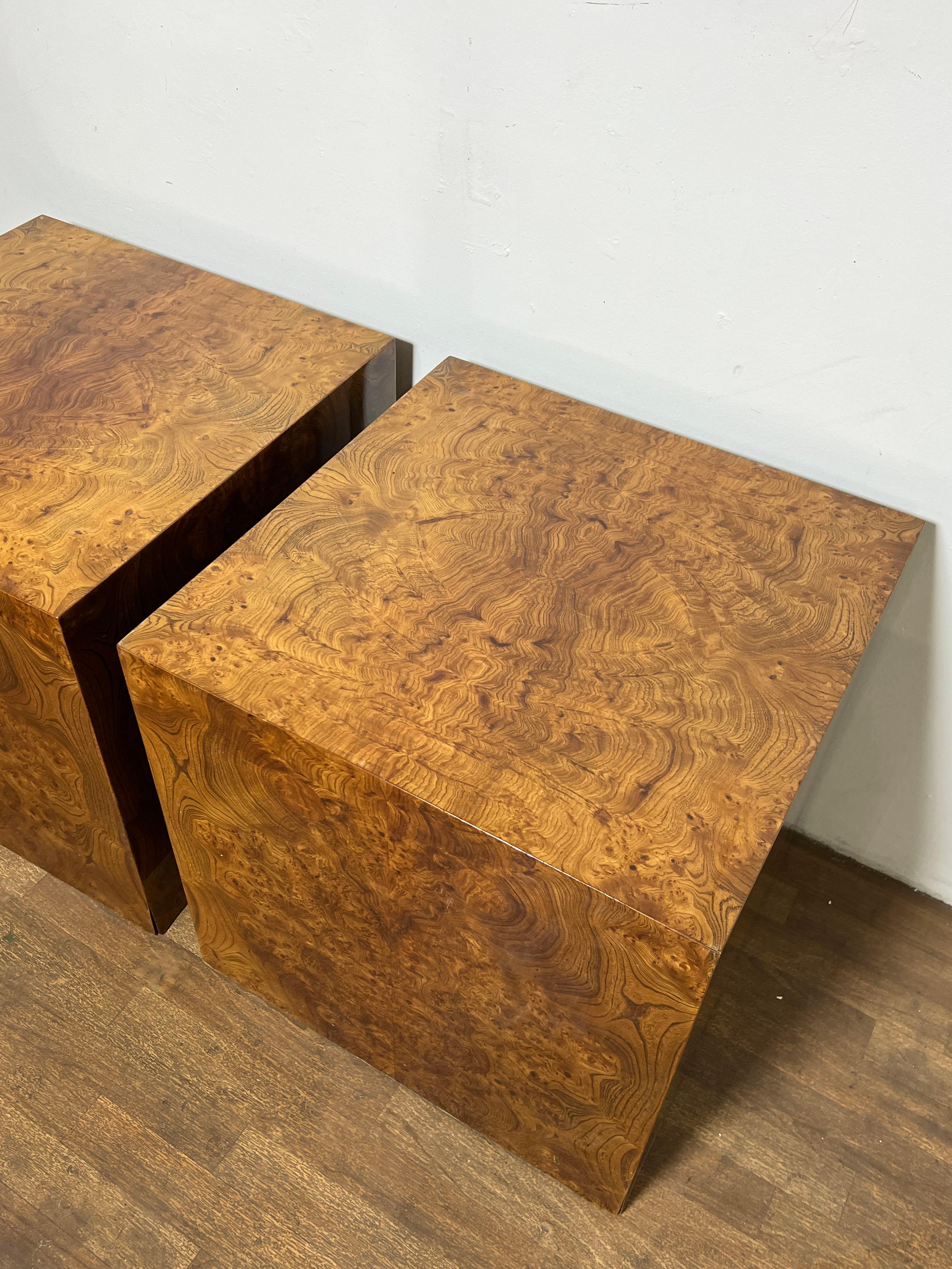 Pair of Milo Baughman Style Burlwood 24