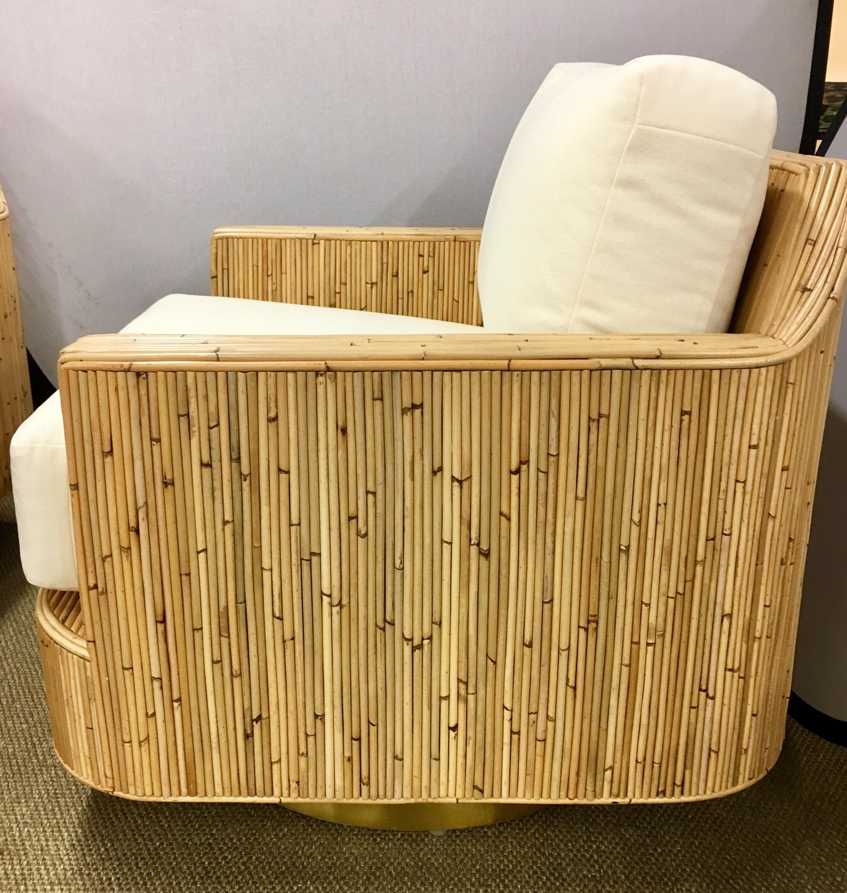 Pair of Milo Baughman Style Cased Bamboo Swivel Chairs 1