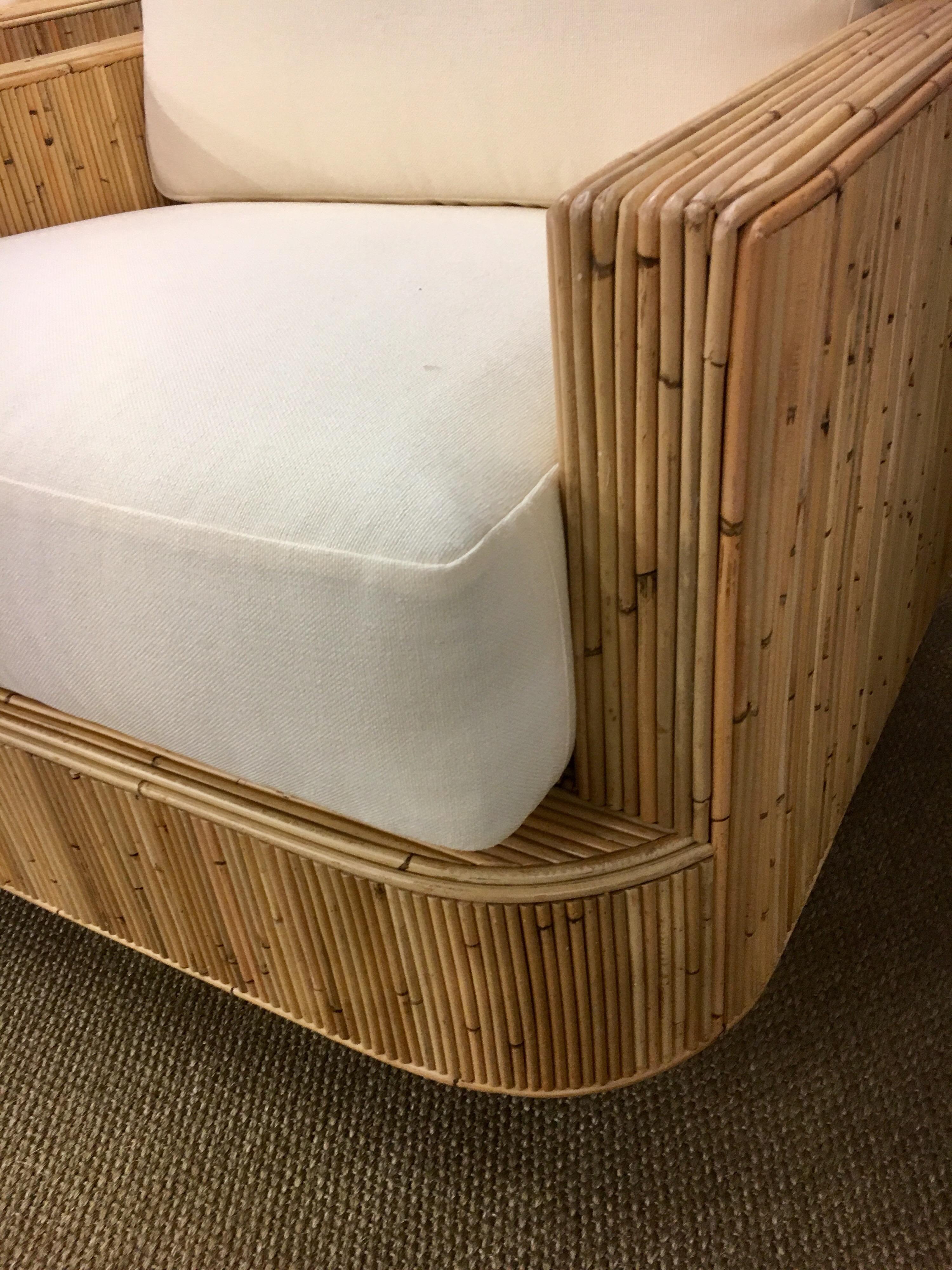 Pair of Milo Baughman Style Cased Bamboo Swivel Chairs 2