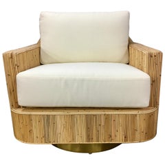 Pair of Milo Baughman Style Cased Bamboo Swivel Chairs