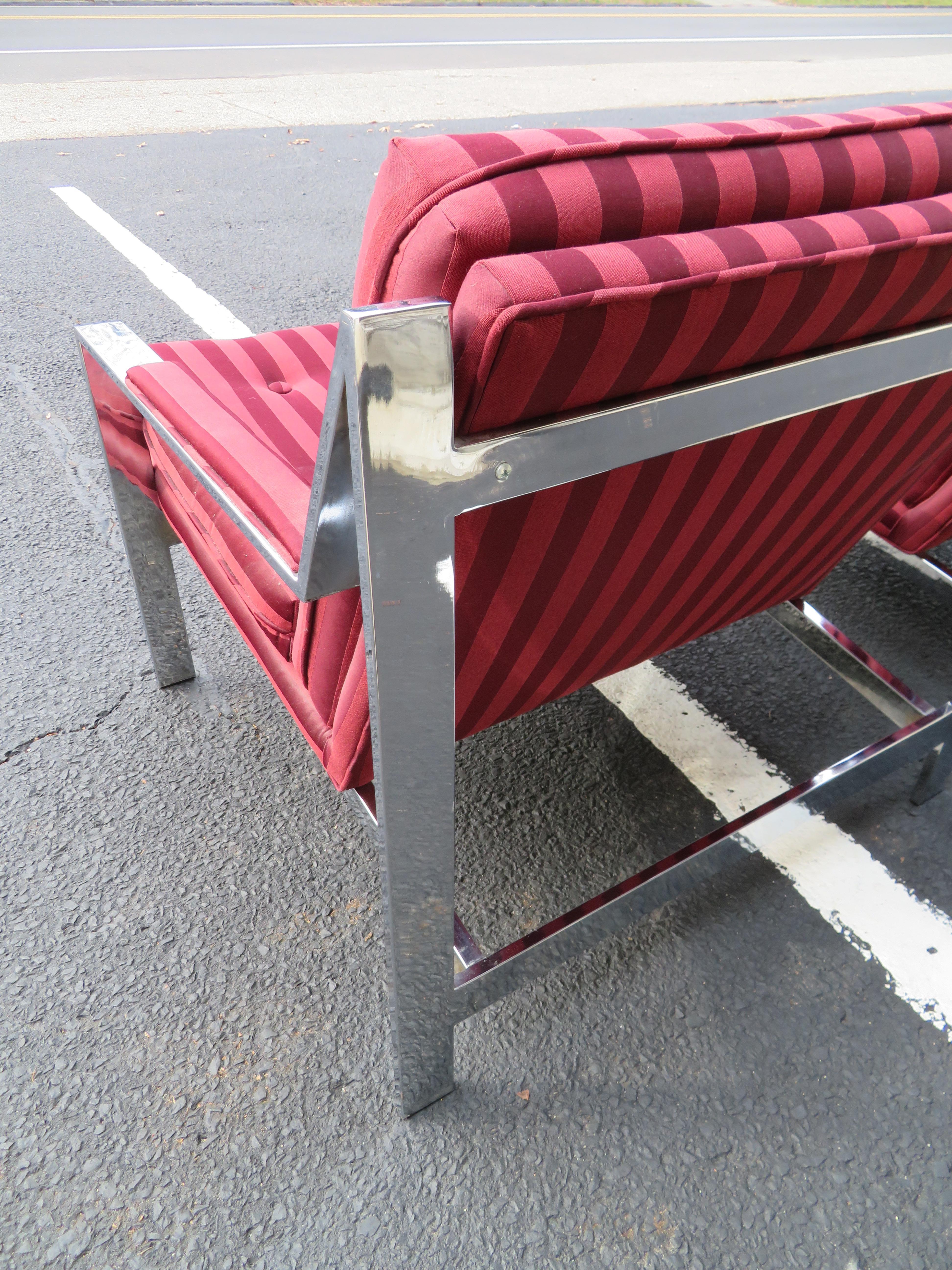 Fin du 20e siècle Paire de fauteuils de bar plats chromés de style Milo Baughman, mi-siècle moderne en vente