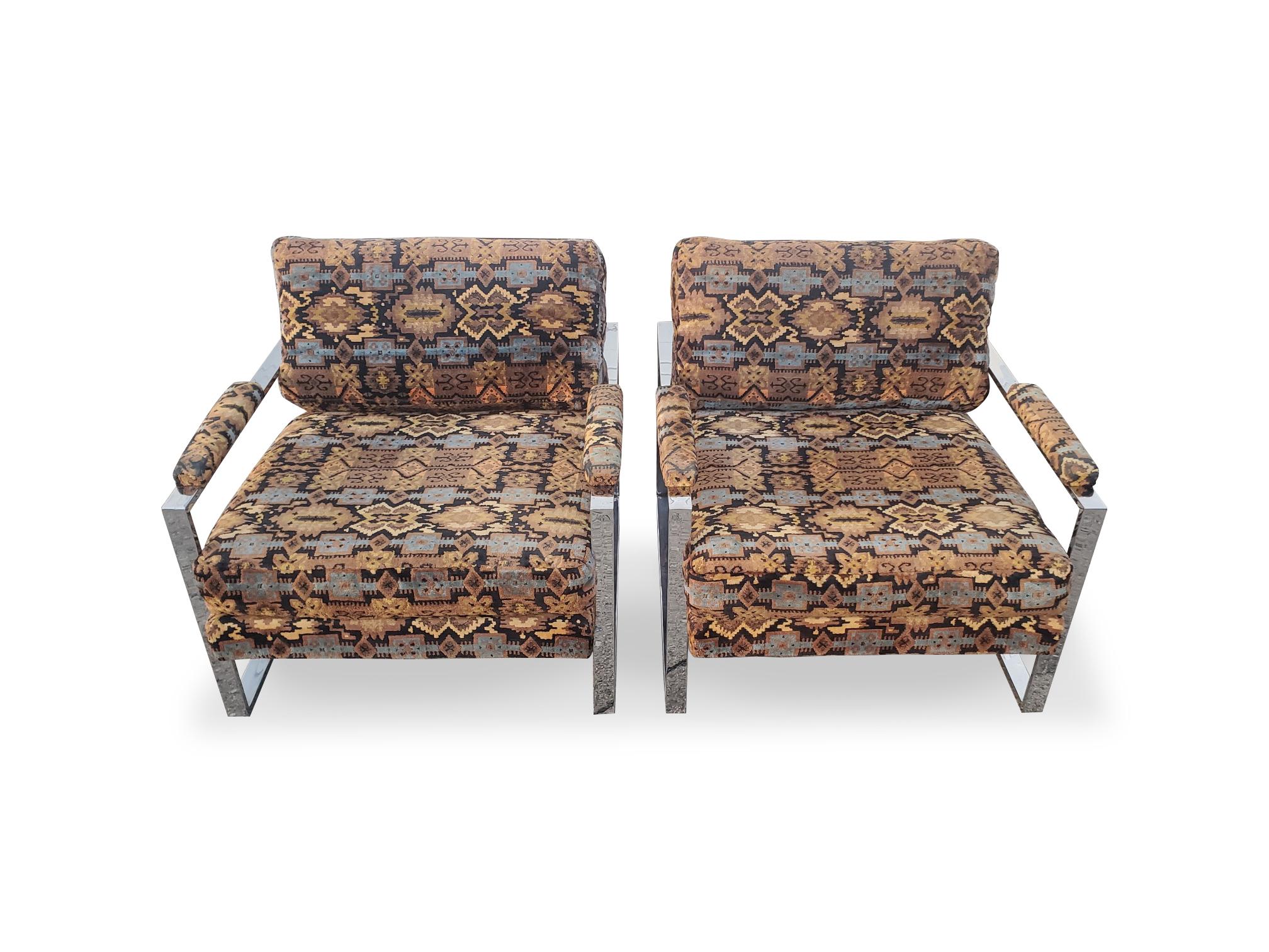 Pareja de tumbonas cromadas estilo Milo Baughman en venta 6