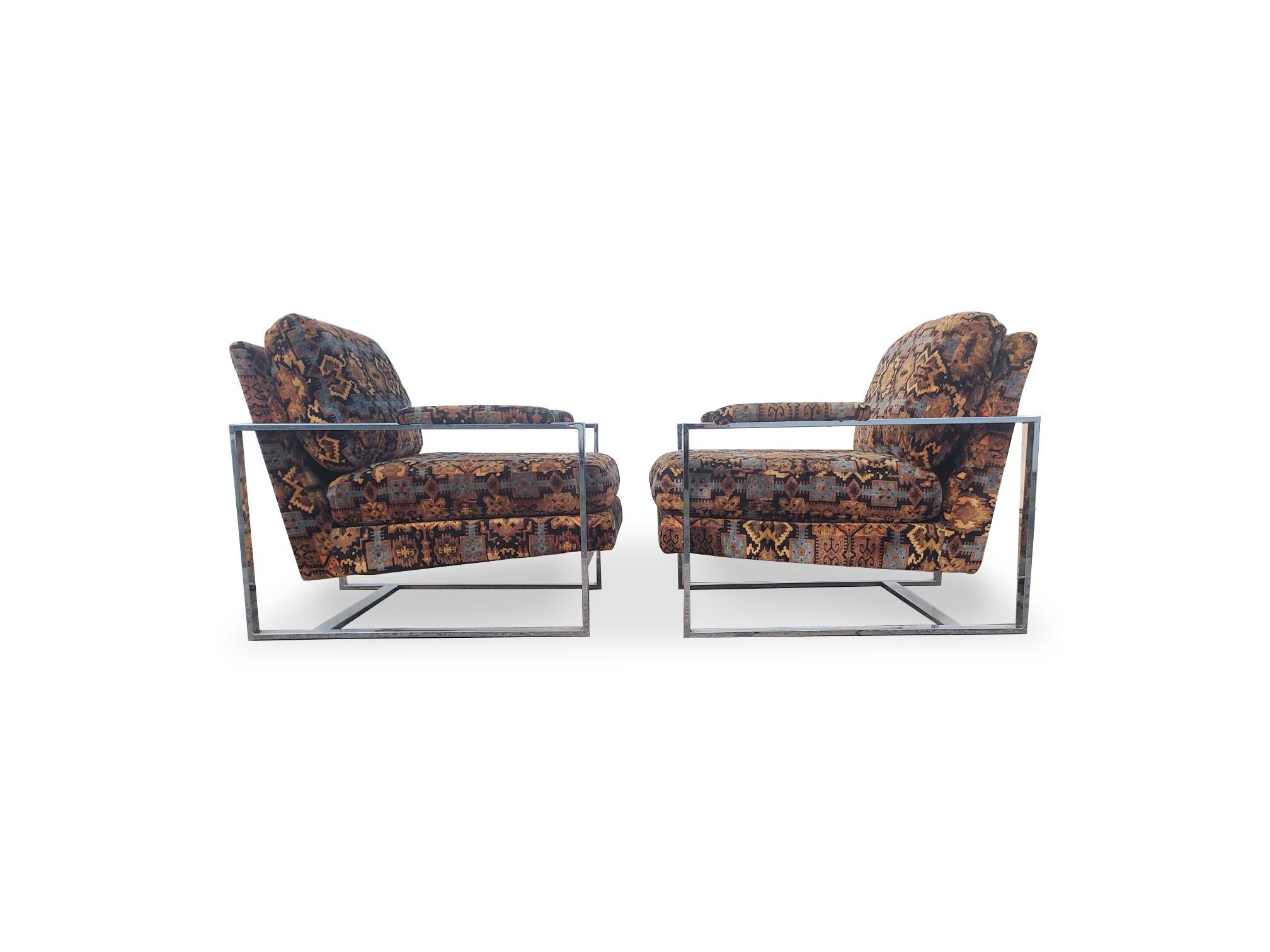 Pareja de tumbonas cromadas estilo Milo Baughman en venta 8