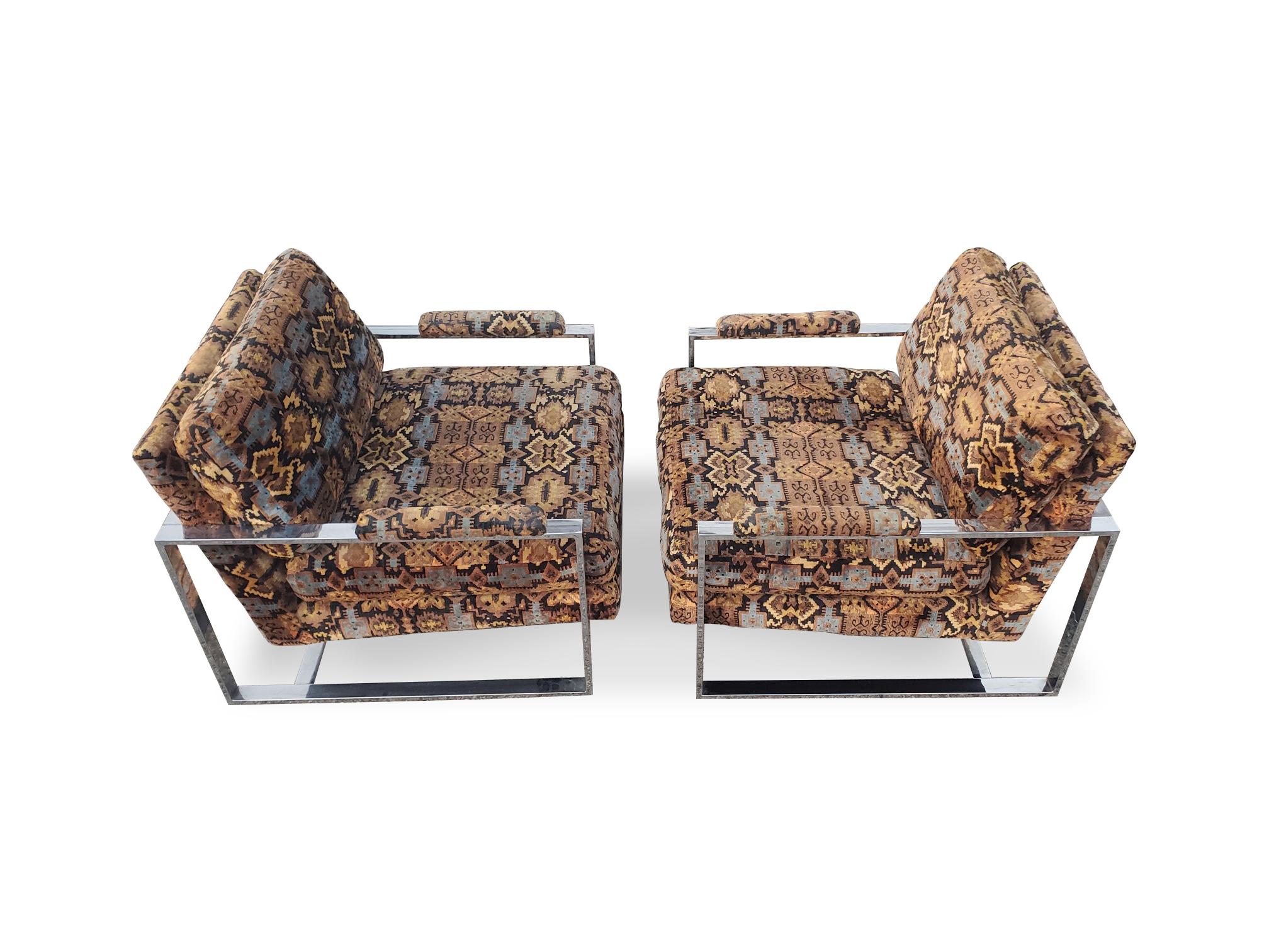 Pareja de tumbonas cromadas estilo Milo Baughman en venta 9