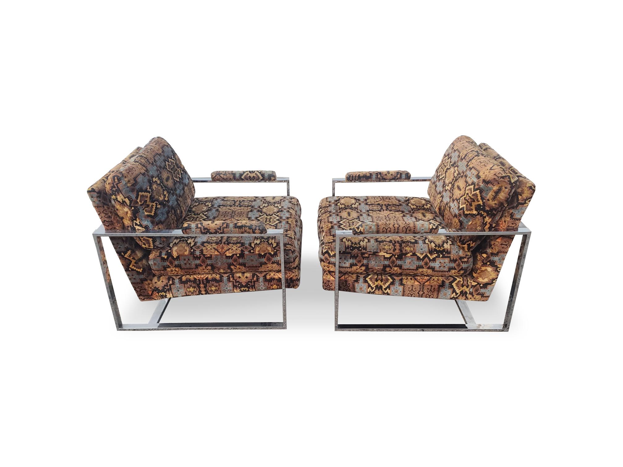 Pareja de tumbonas cromadas estilo Milo Baughman en venta 10