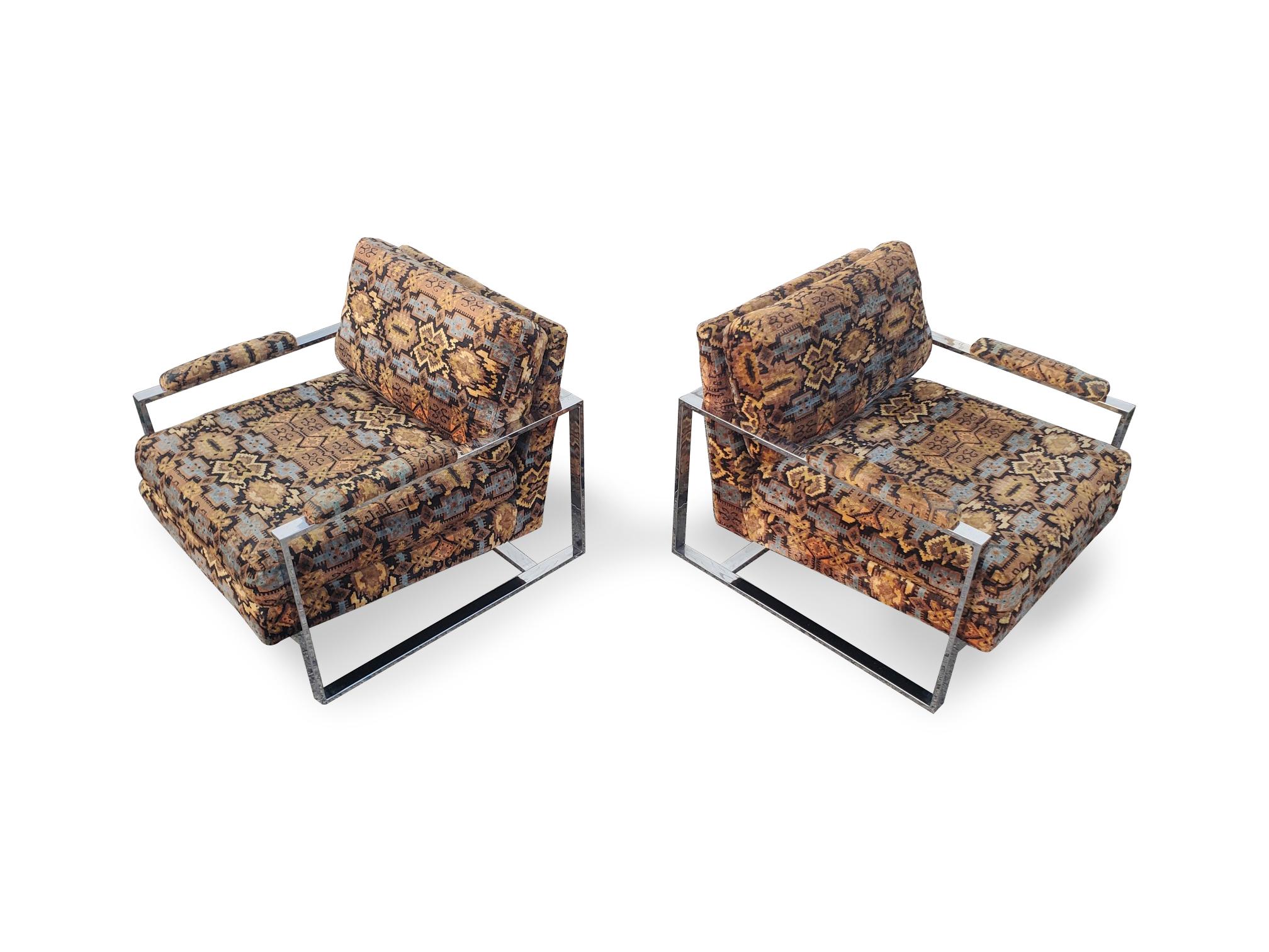 Pareja de tumbonas cromadas estilo Milo Baughman Estadounidense en venta