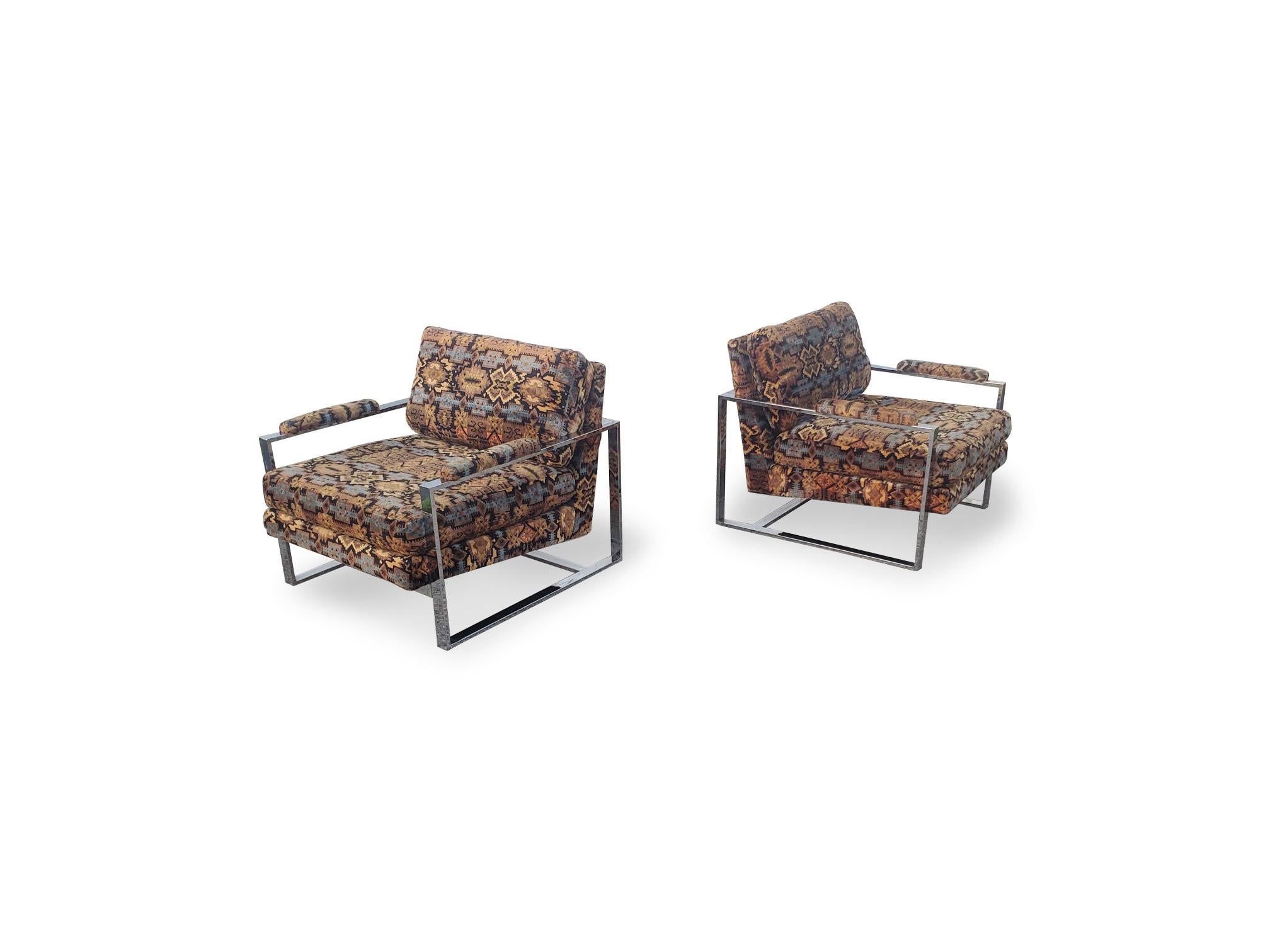 Pareja de tumbonas cromadas estilo Milo Baughman en venta 1