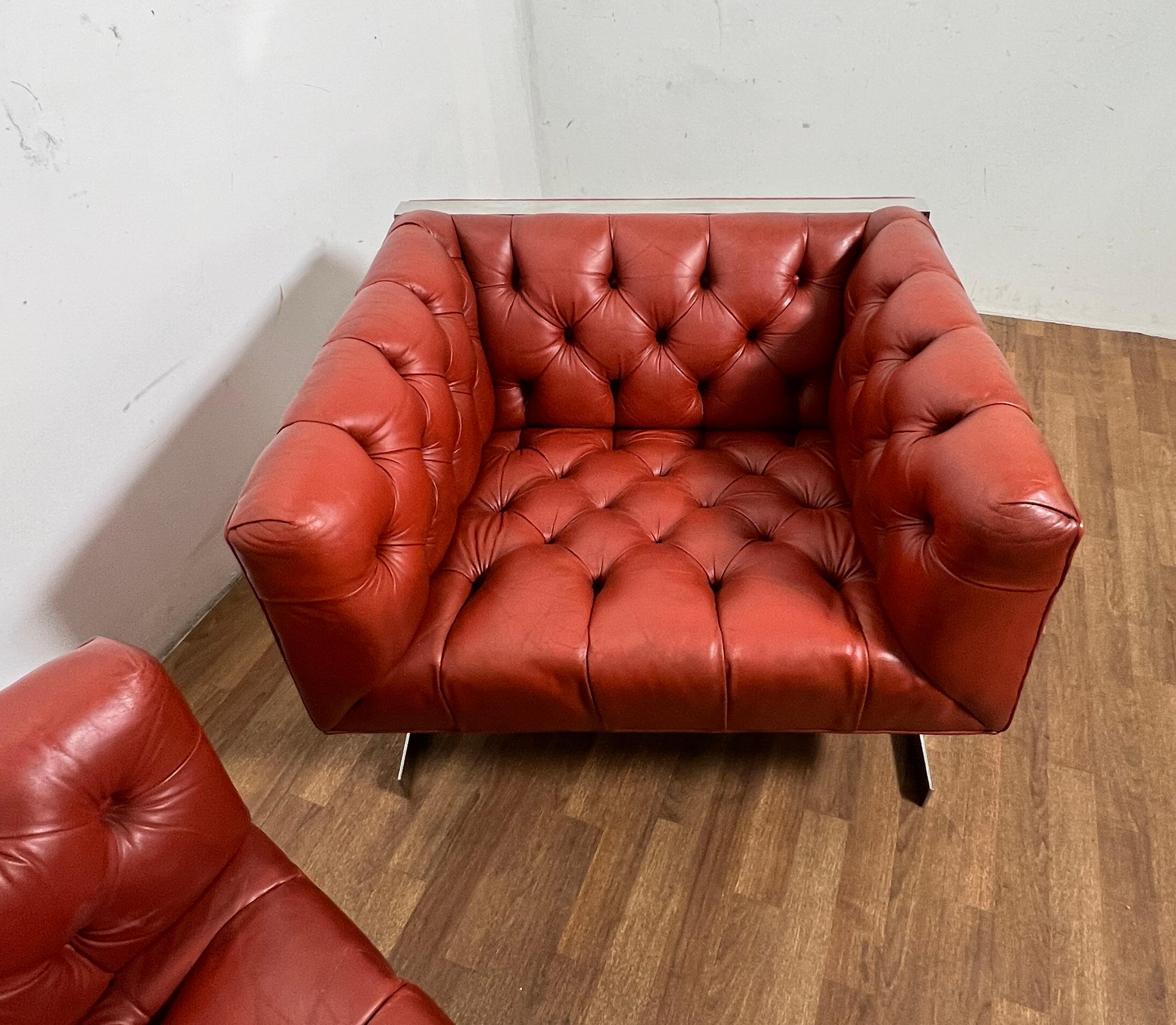 Paire de fauteuils de salon en cuir et chrome de style Milo Baughman, vers 1970 en vente 4
