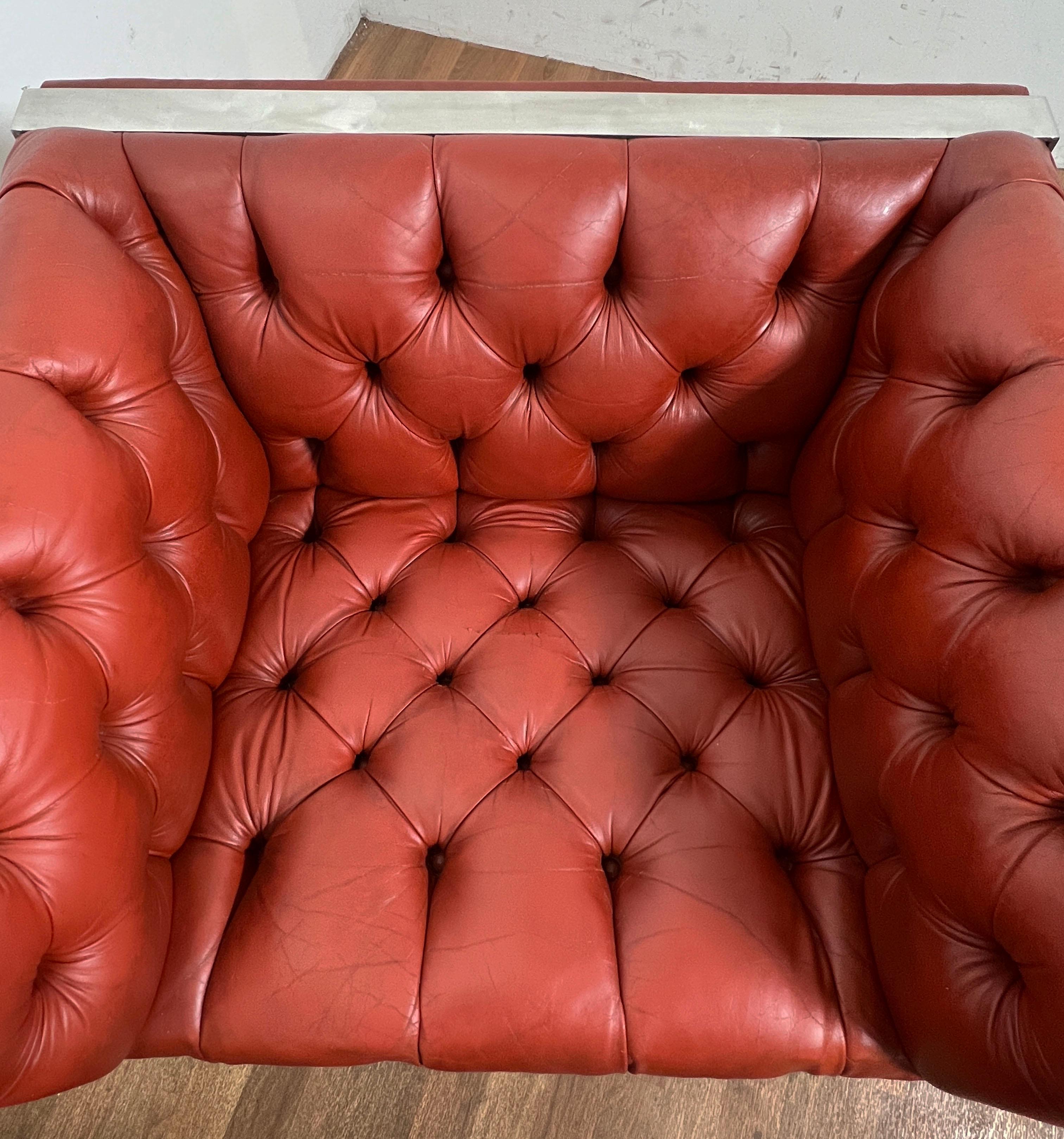 Paire de fauteuils de salon en cuir et chrome de style Milo Baughman, vers 1970 en vente 5