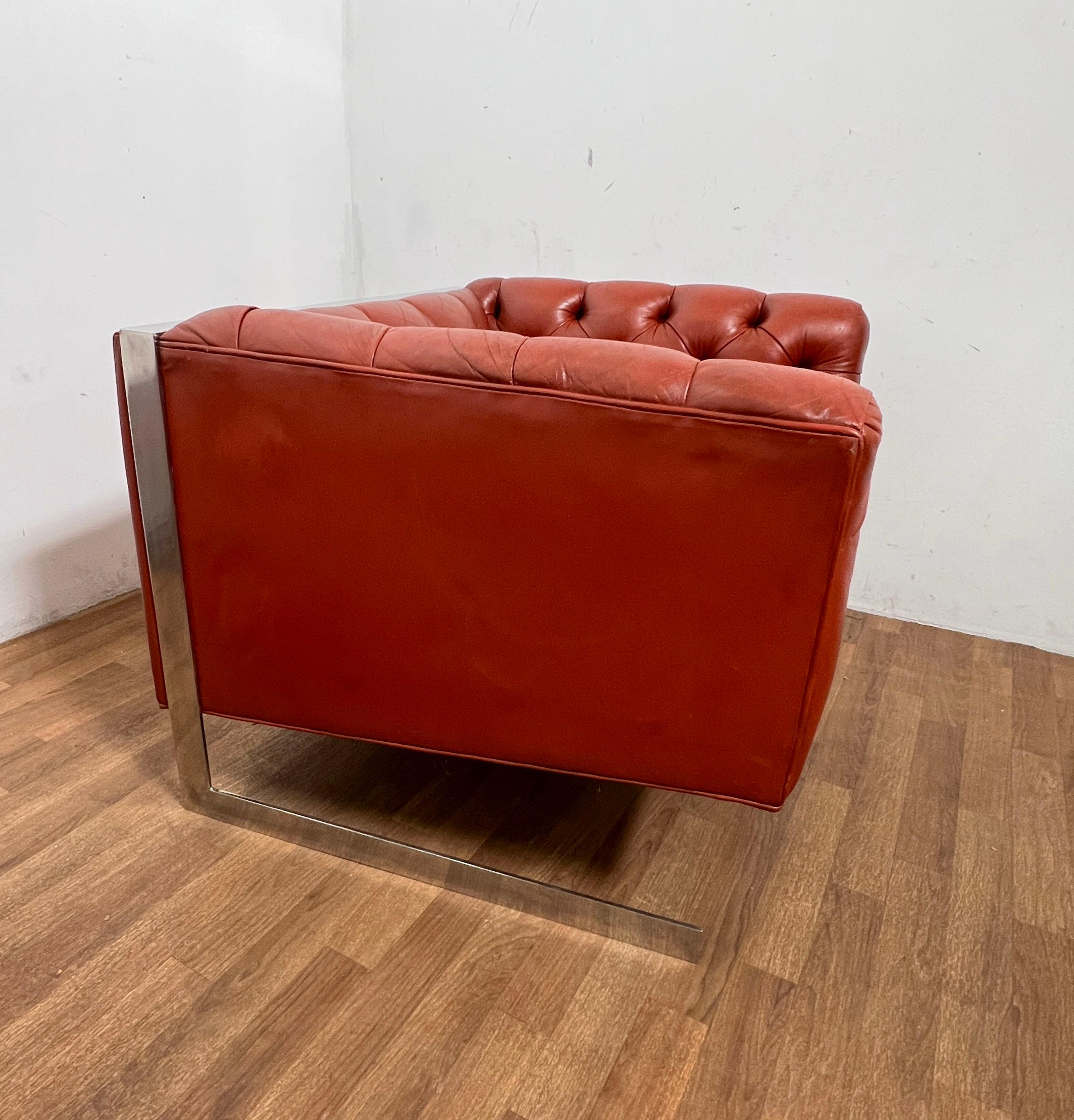 Paire de fauteuils de salon en cuir et chrome de style Milo Baughman, vers 1970 en vente 8