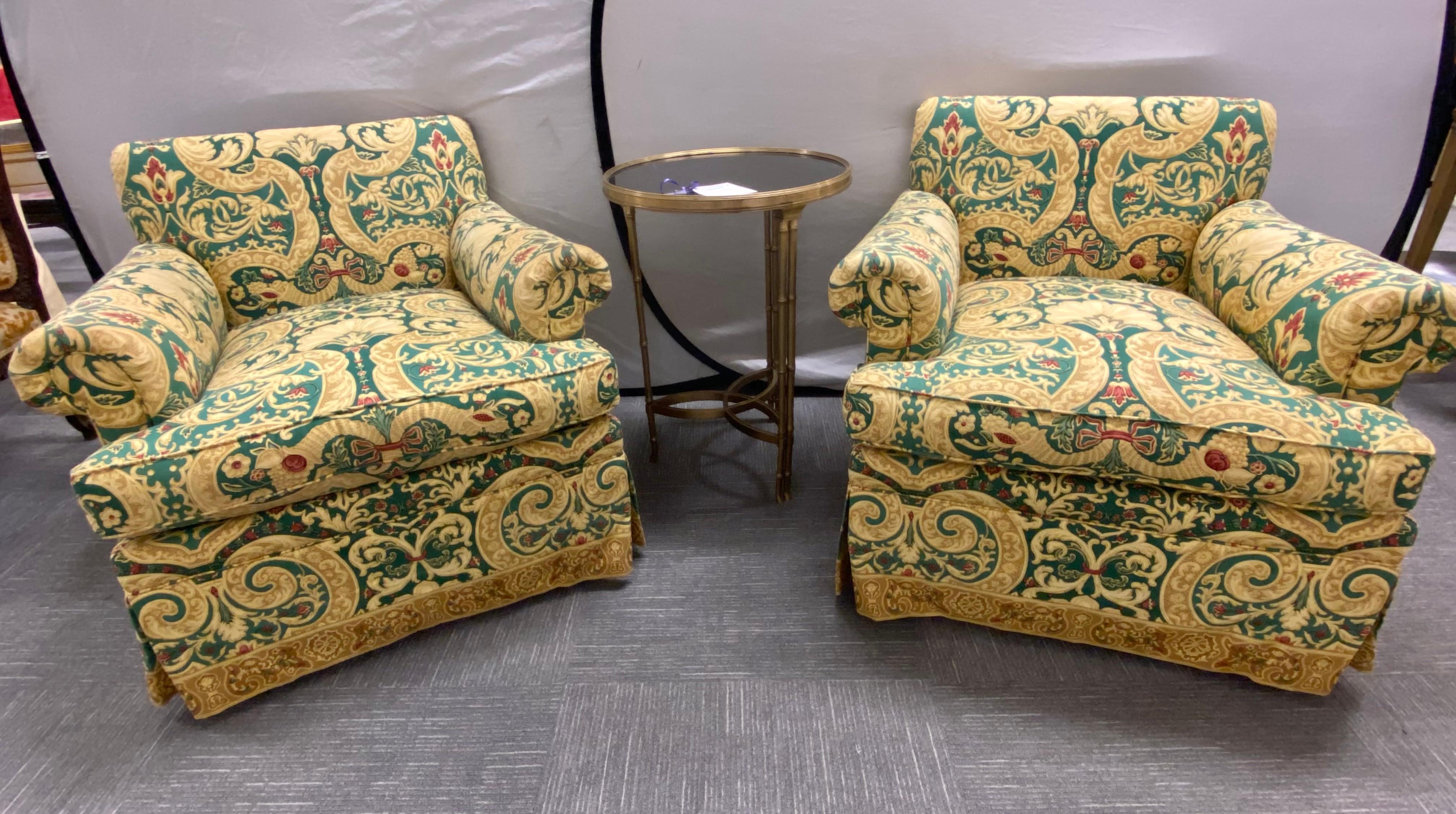 20th Century Pair of Milo Baughman Style Lewis Mittman Upholstered Swivel Armchairs