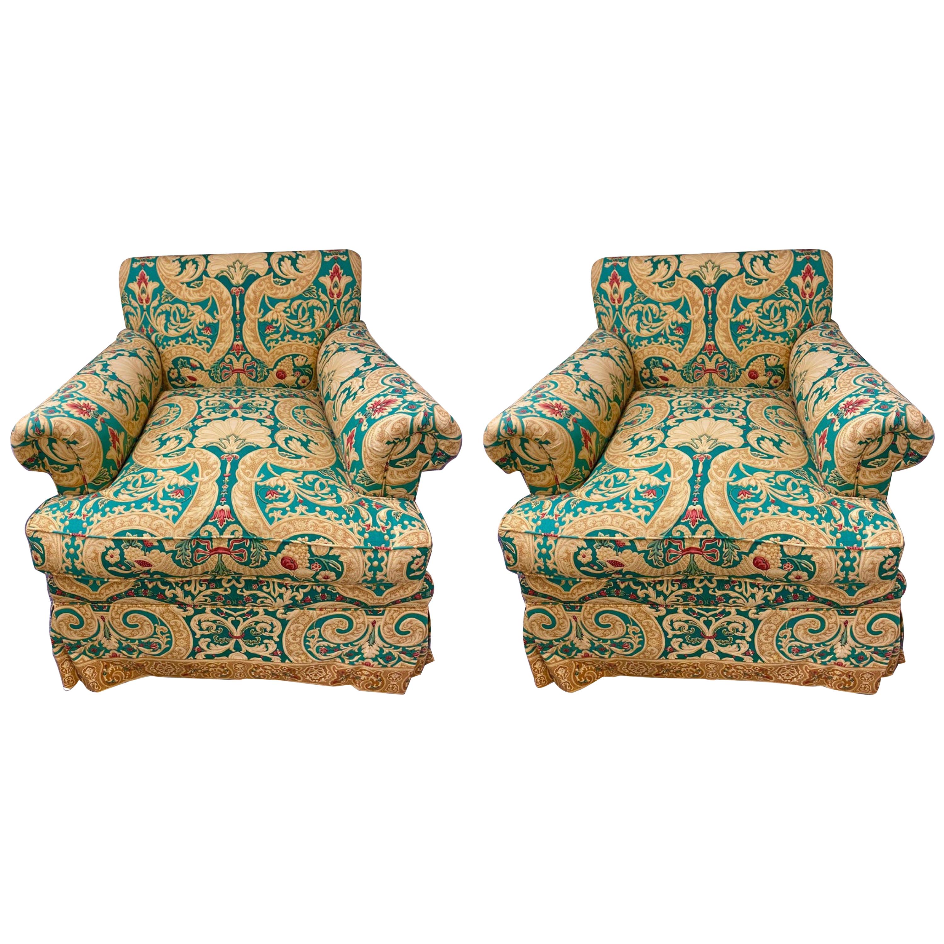 Pair of Milo Baughman Style Lewis Mittman Upholstered Swivel Armchairs