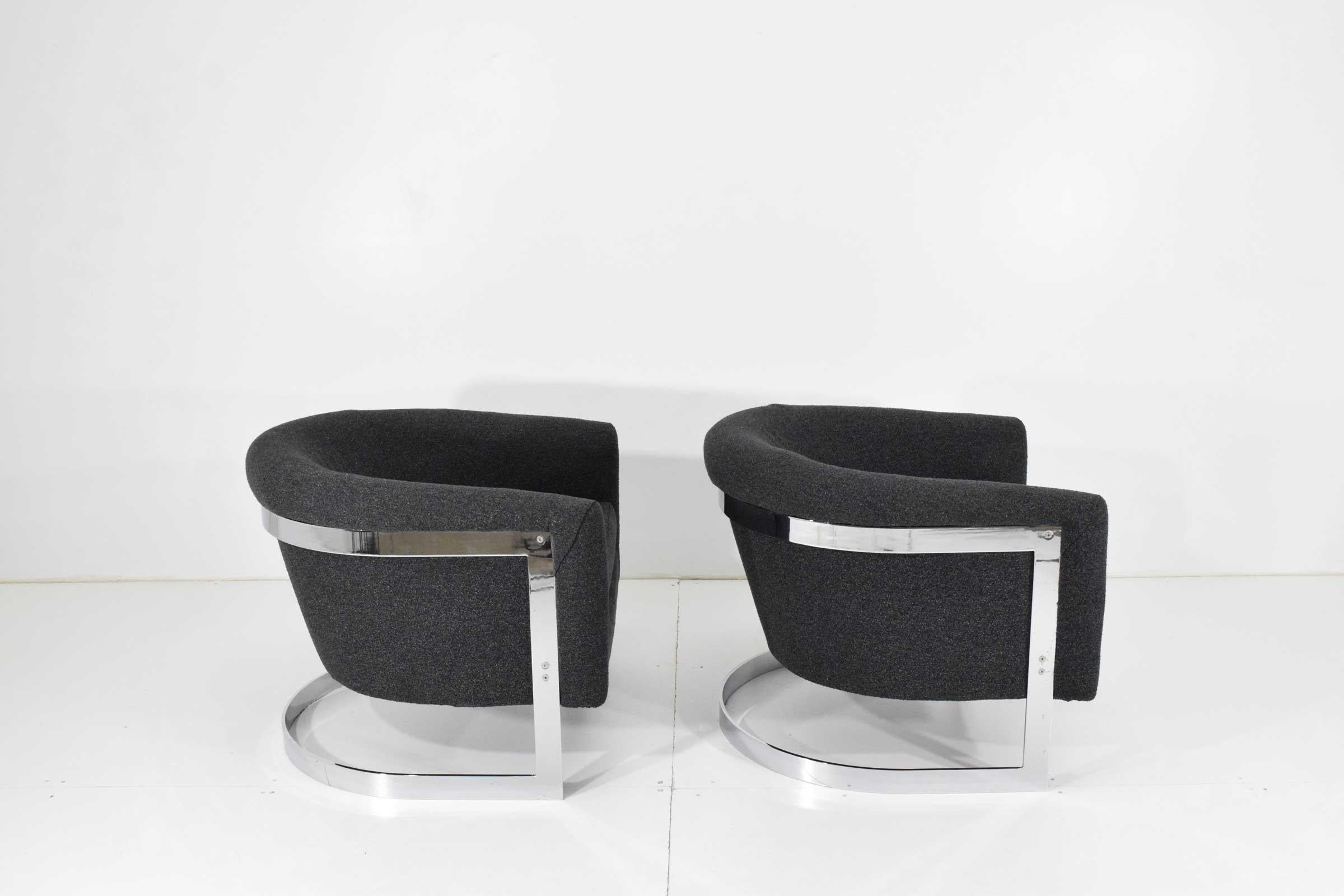  Milo Baughman Style Lounge Chairs by Flair in Dark Gray 1