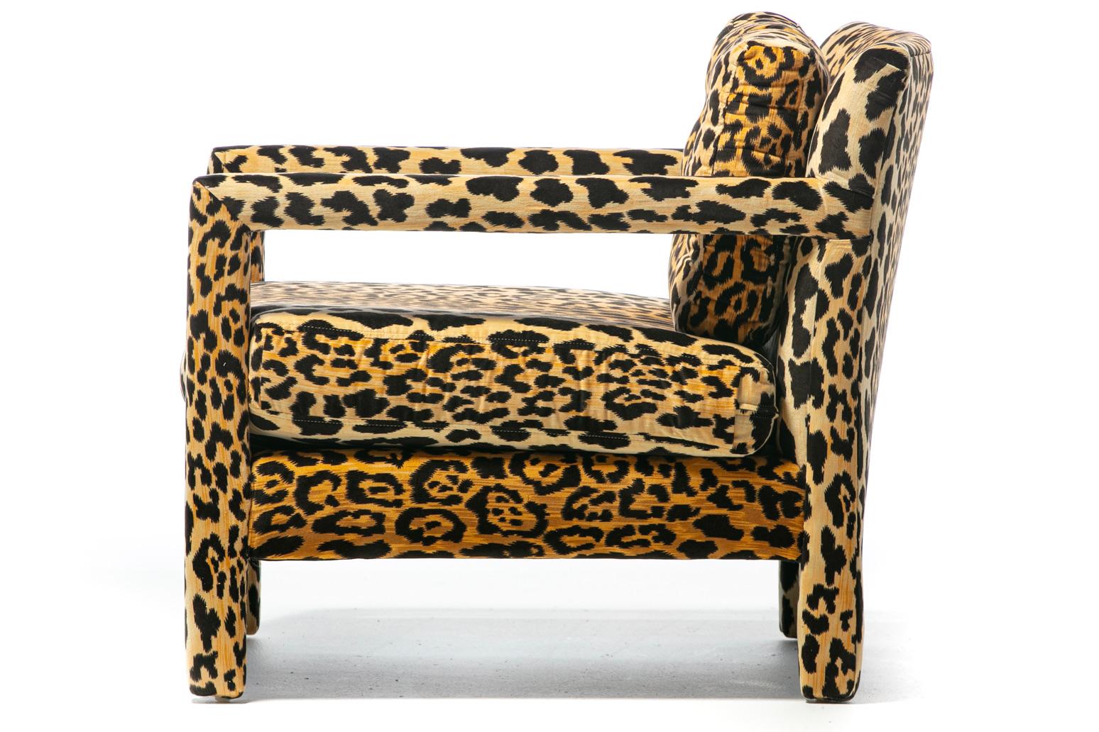 Pair of Milo Baughman Style Mid Century Parsons Chairs in Leopard Velvet c. 1970 For Sale 7
