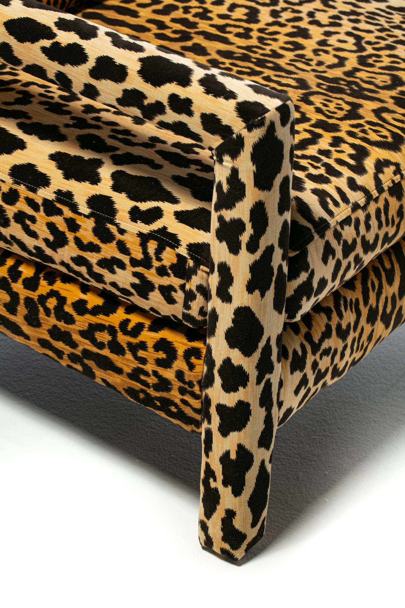 Pair of Milo Baughman Style Mid Century Parsons Chairs in Leopard Velvet c. 1970 For Sale 10