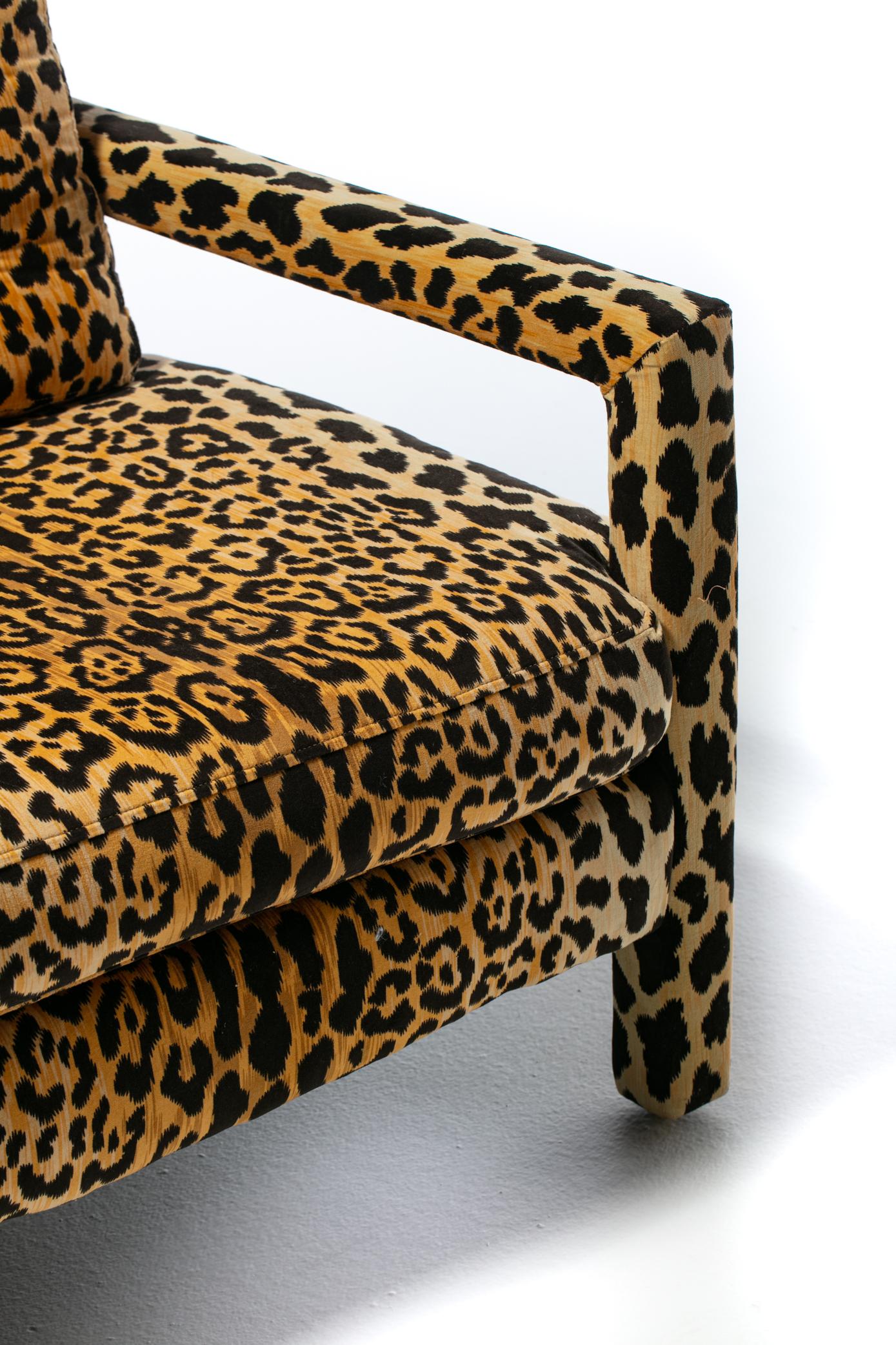 Pair of Milo Baughman Style Mid Century Parsons Chairs in Leopard Velvet c. 1970 For Sale 11
