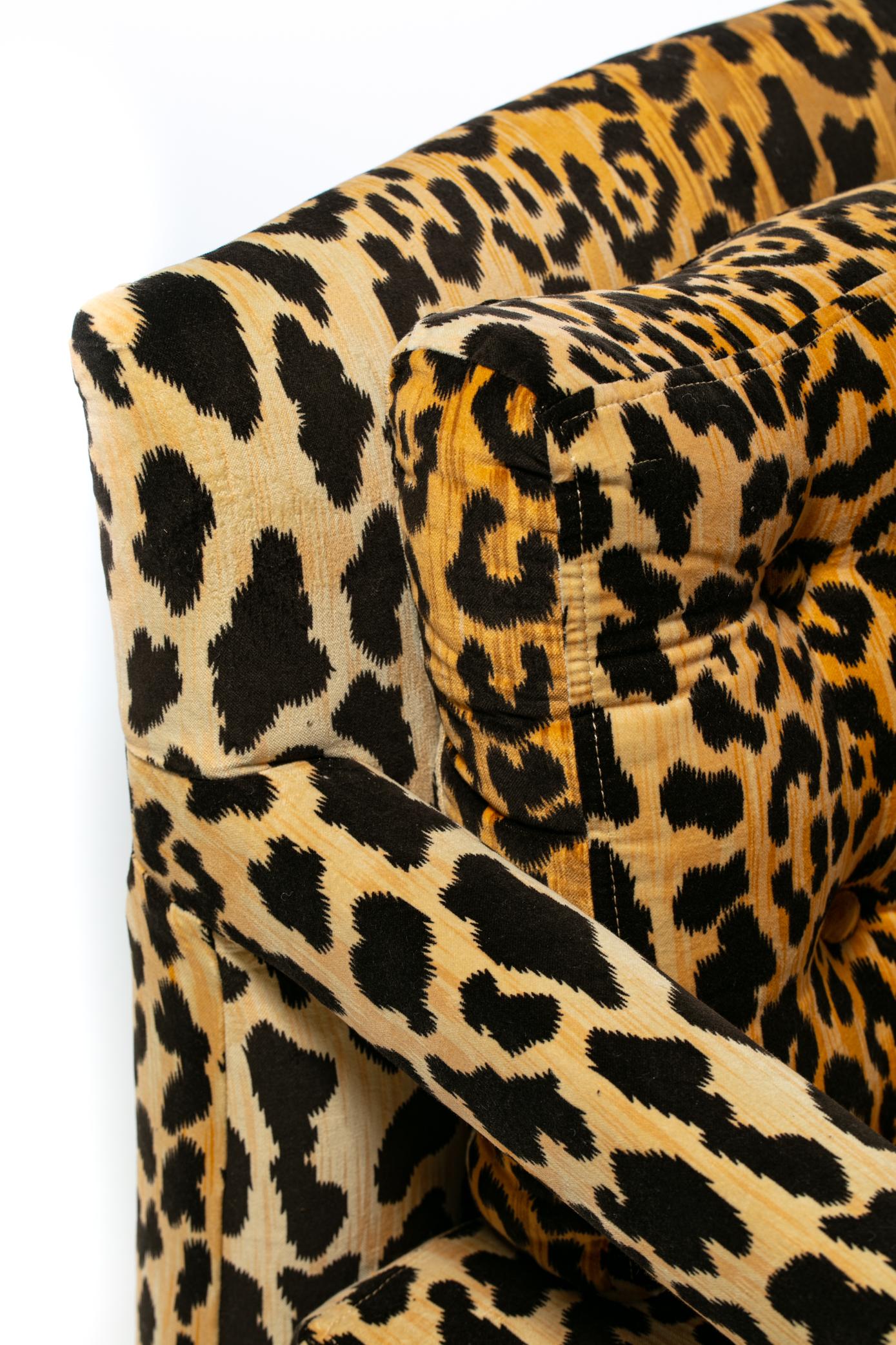 Pair of Milo Baughman Style Mid Century Parsons Chairs in Leopard Velvet c. 1970 For Sale 12