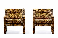 Pair of Milo Baughman Style Mid Century Parsons Chairs in Leopard Velvet c. 1970
