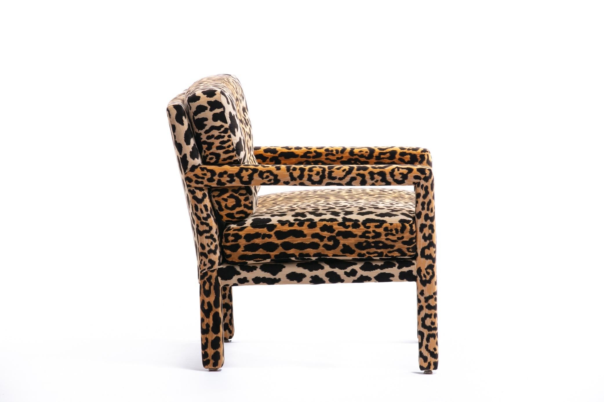 Pair of Milo Baughman Style Midcentury Parsons Chairs in Leopard Velvet 8