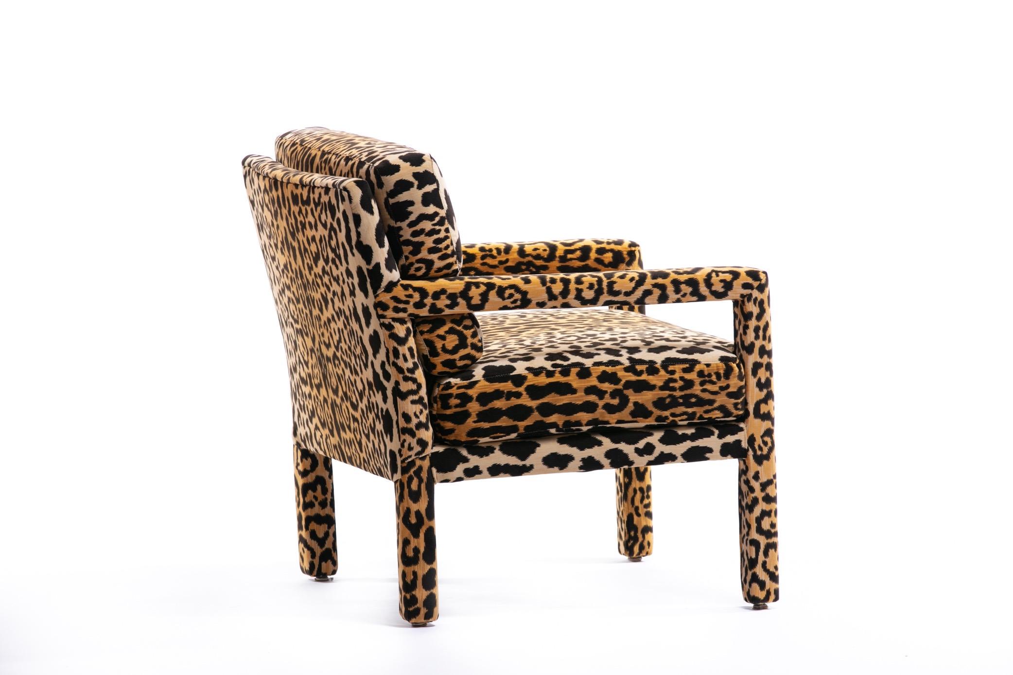 Pair of Milo Baughman Style Midcentury Parsons Chairs in Leopard Velvet 9
