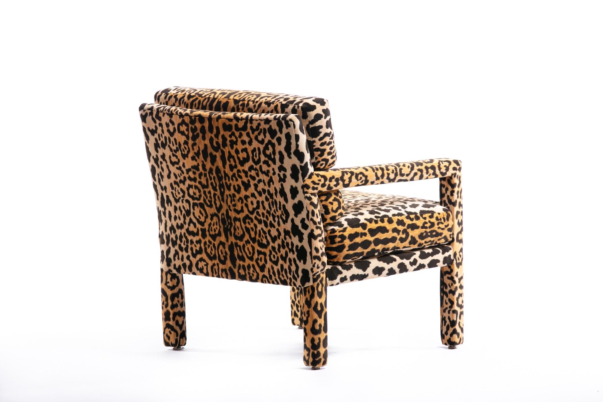Pair of Milo Baughman Style Midcentury Parsons Chairs in Leopard Velvet 10