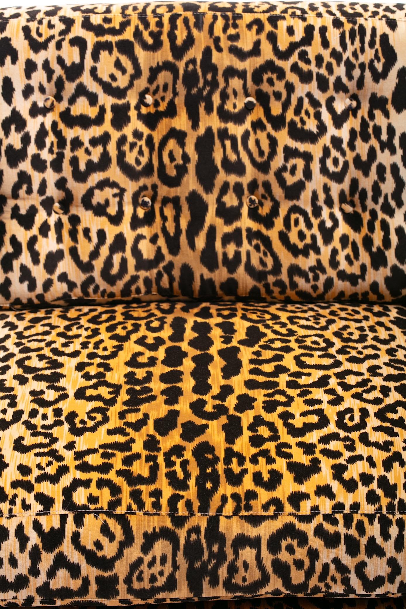 Pair of Milo Baughman Style Midcentury Parsons Chairs in Leopard Velvet 1
