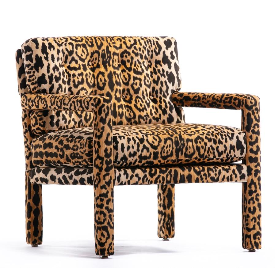 Pair of Milo Baughman Style Midcentury Parsons Chairs in Leopard Velvet 6