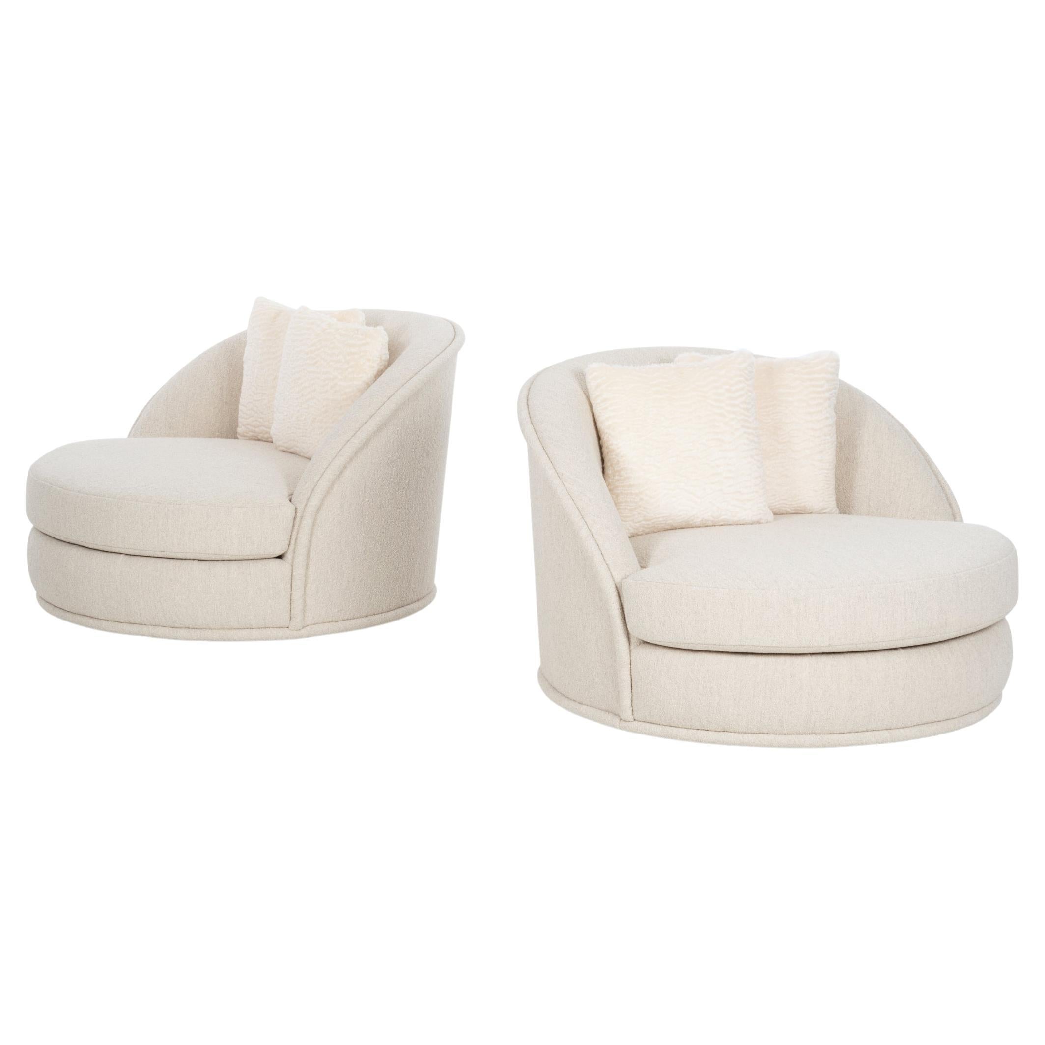 Pair of Milo Baughman Style Oversized Swivel Lounge Chairs by Directional