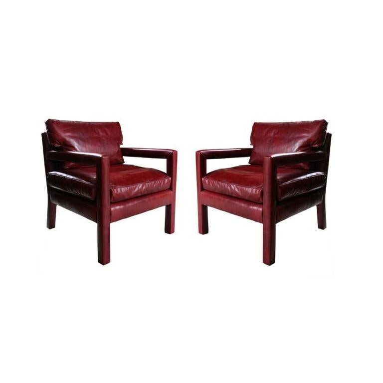 Ox Blood Red Leather Parsons Chairs, Red Leather Parson Chairs