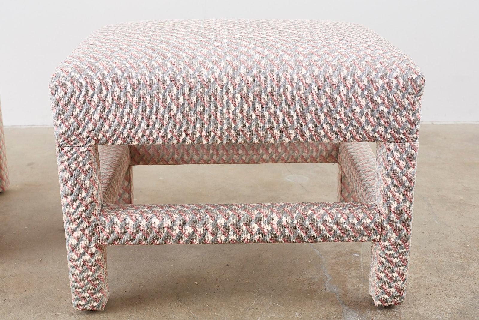 Fabric Pair of Milo Baughman Style Parsons Ottoman Benches